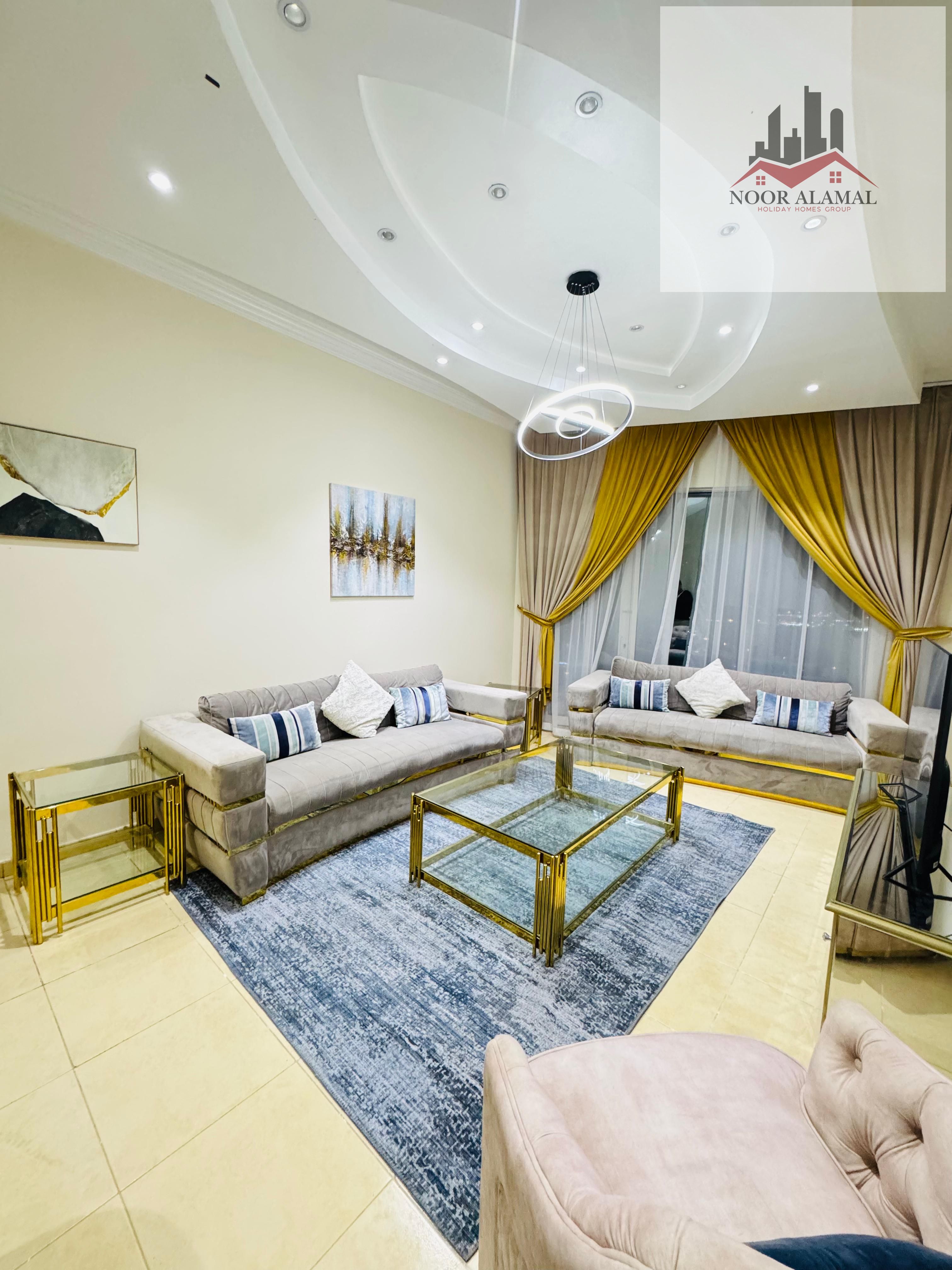 Sharjah, Al Khan: One bedroom, living room, kitchen, and two bathrooms. Furnished. Second occupancy. For luxury owners. Lake view. Excellent building.