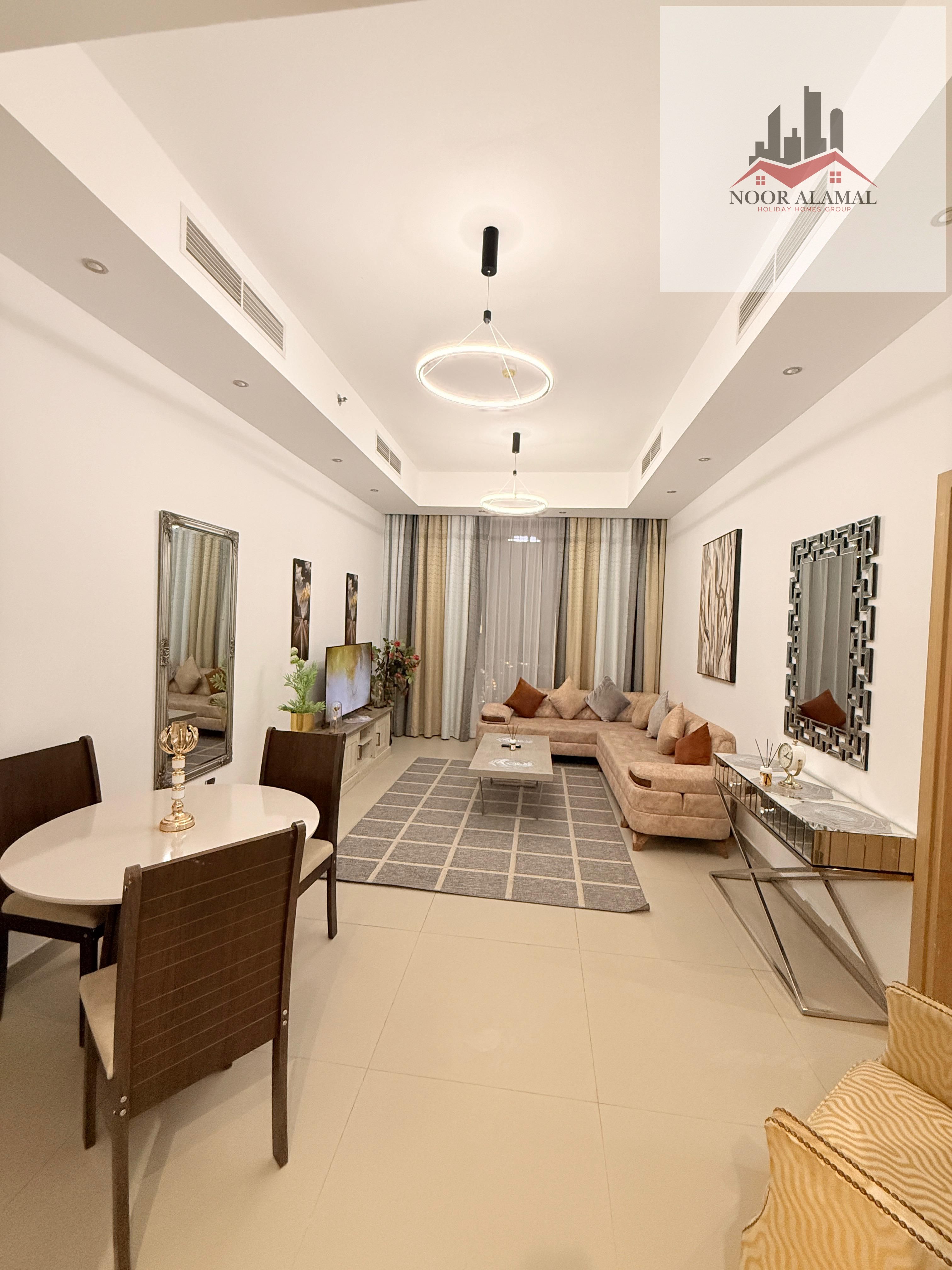 Sharjah, Al Mamzar, one bedroom and living room with two bathrooms, 8000 AED including internet only. . . with parking, swimming pool, and gym. La Plage