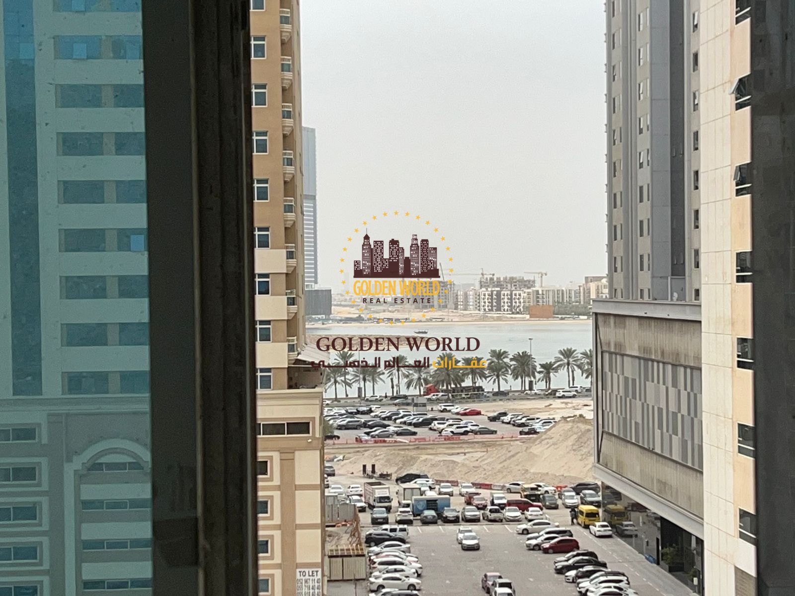 For rent in Al Khan, 2BR + hall with balcony, 2 baths, laundry room, full panoramic view, parking AED 1,000. Annual rent 44K AED.