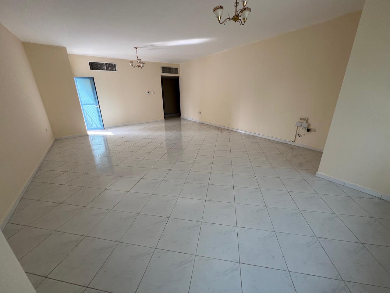 3-bedroom apartment with spacious hall in Al Majaz 3, bright open view, master room, balcony with access from hall and kitchen, wardrobes, rent AED 63