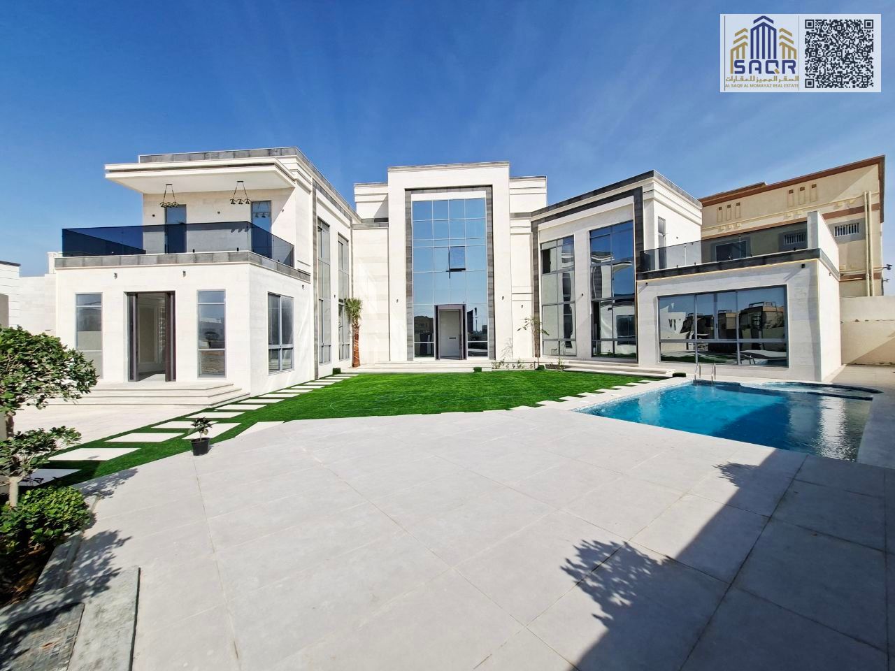 Luxury villa in Ajman, Al Yasmin area. Includes water, electricity, and central air conditioning. Freehold ownership for all nationalities.