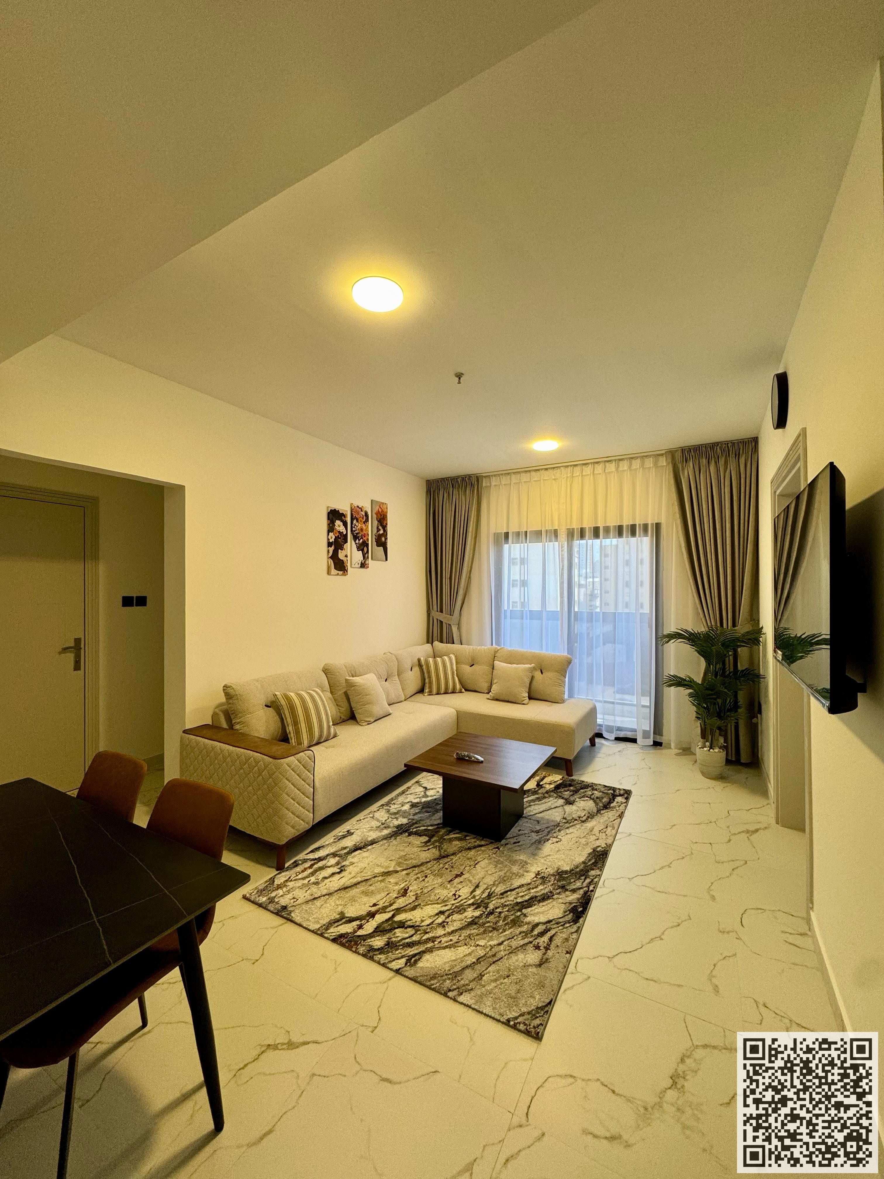 Luxurious and beautiful fully furnished super deluxe one-bedroom apartment for monthly rent Ajman Corniche Luxurious hotel-style furnishings.