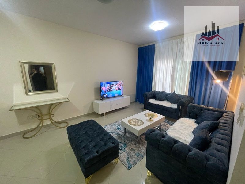Sharjah, Al Taawun, one bedroom and living room, first occupancy, fully furnished with hotel-style furniture, super deluxe.