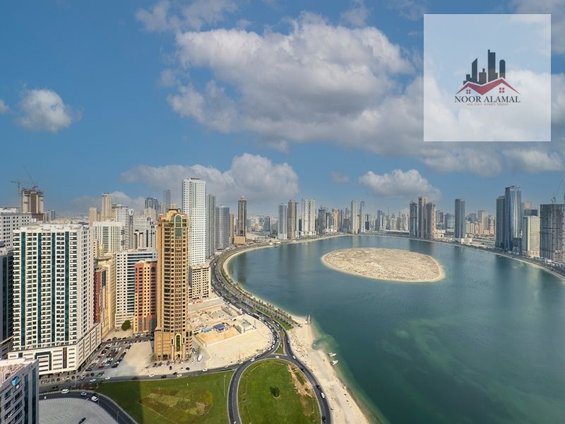 Sharjah Al Khan, three bedrooms and a living room, first occupancy, fully furnished with super deluxe hotel-style furniture.