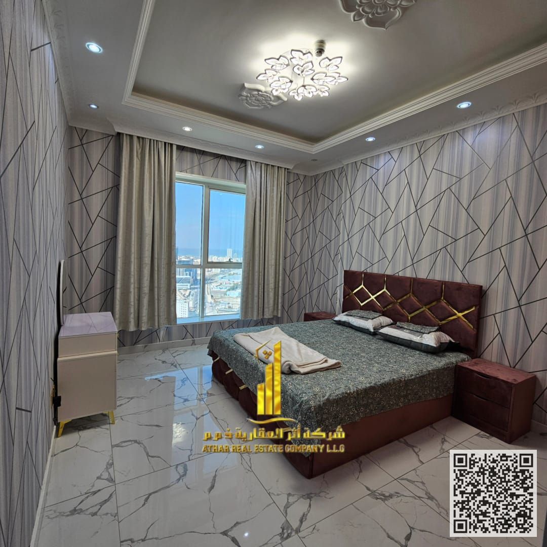 With a breathtaking sea view, the most luxurious and elegant two-bedroom apartment with a living room, fully furnished with brand new, high-end furnit