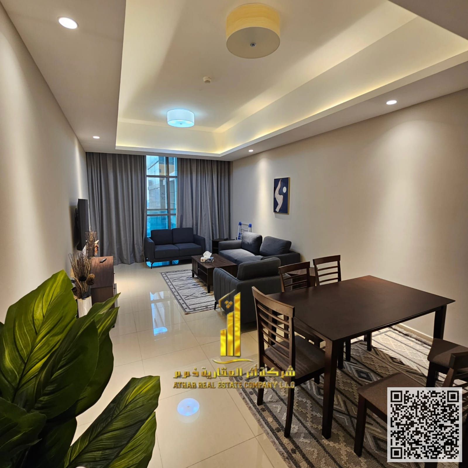 Luxury apartment for monthly rent, one bedroom and a hall with an open view, fully furnished with elegant furniture and a fully equipped kitchen