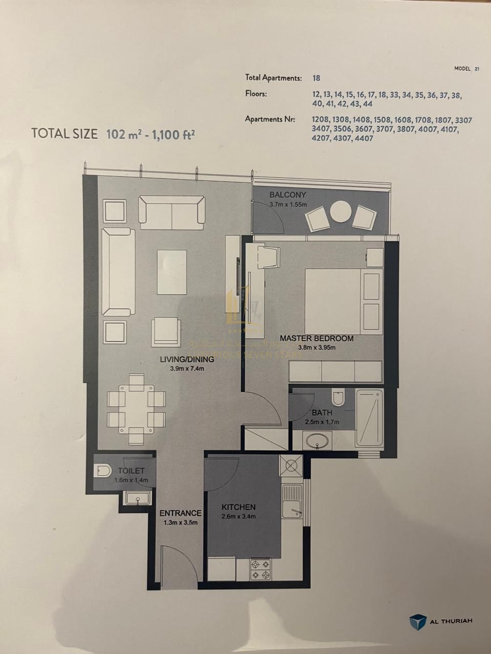 For Sale1 Bedroom Apartment with a Living Room in Plage Tower 1 with a fully open side view