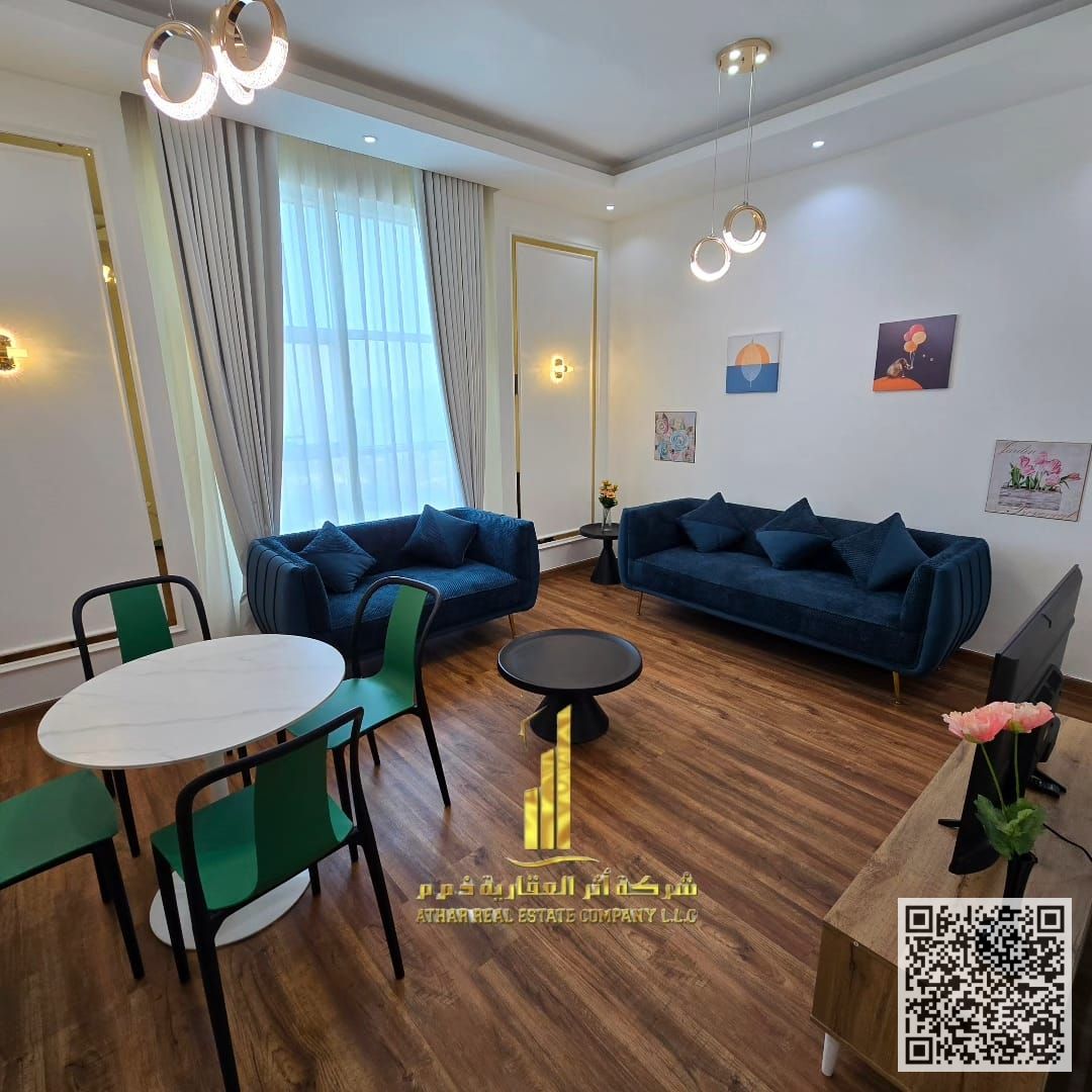First occupancy, luxurious and elegant two-bedroom apartment with a living room, fully furnished, for monthly rent in Al Nuaimiya 3, City Tower, with