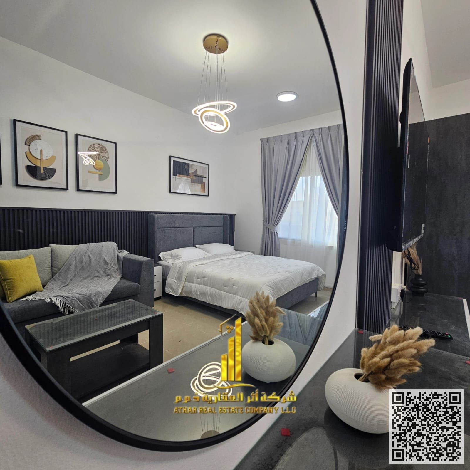 First occupant, the most luxurious and elegant fully furnished studio for monthly rent in Al Jurf 2, behind Delta Center