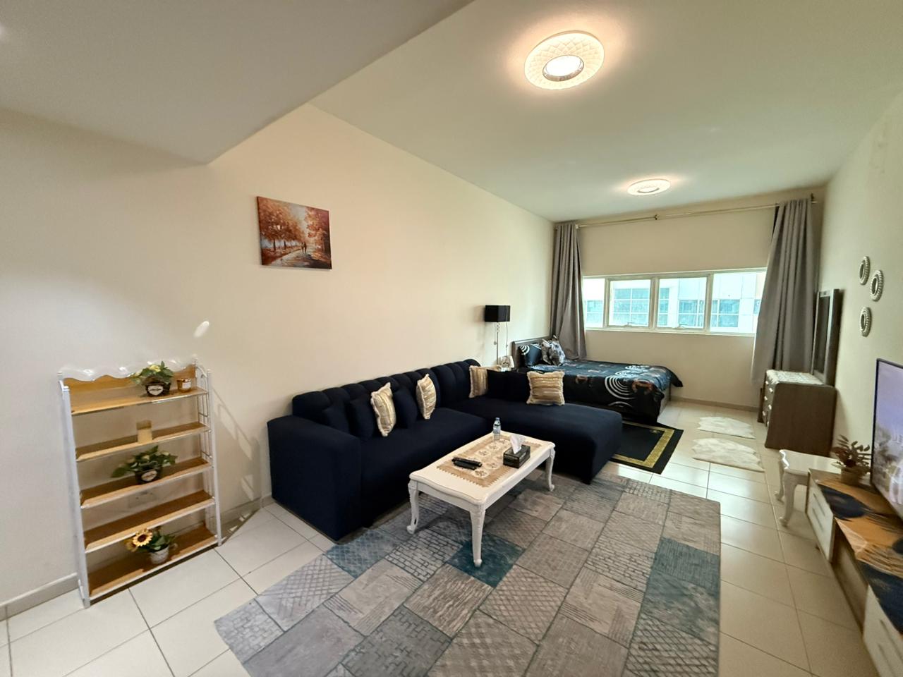 Studio for rent in Ajman One Towers fully furnished VIB second tenant very special largest studio size elegant finishing beautiful view great price
