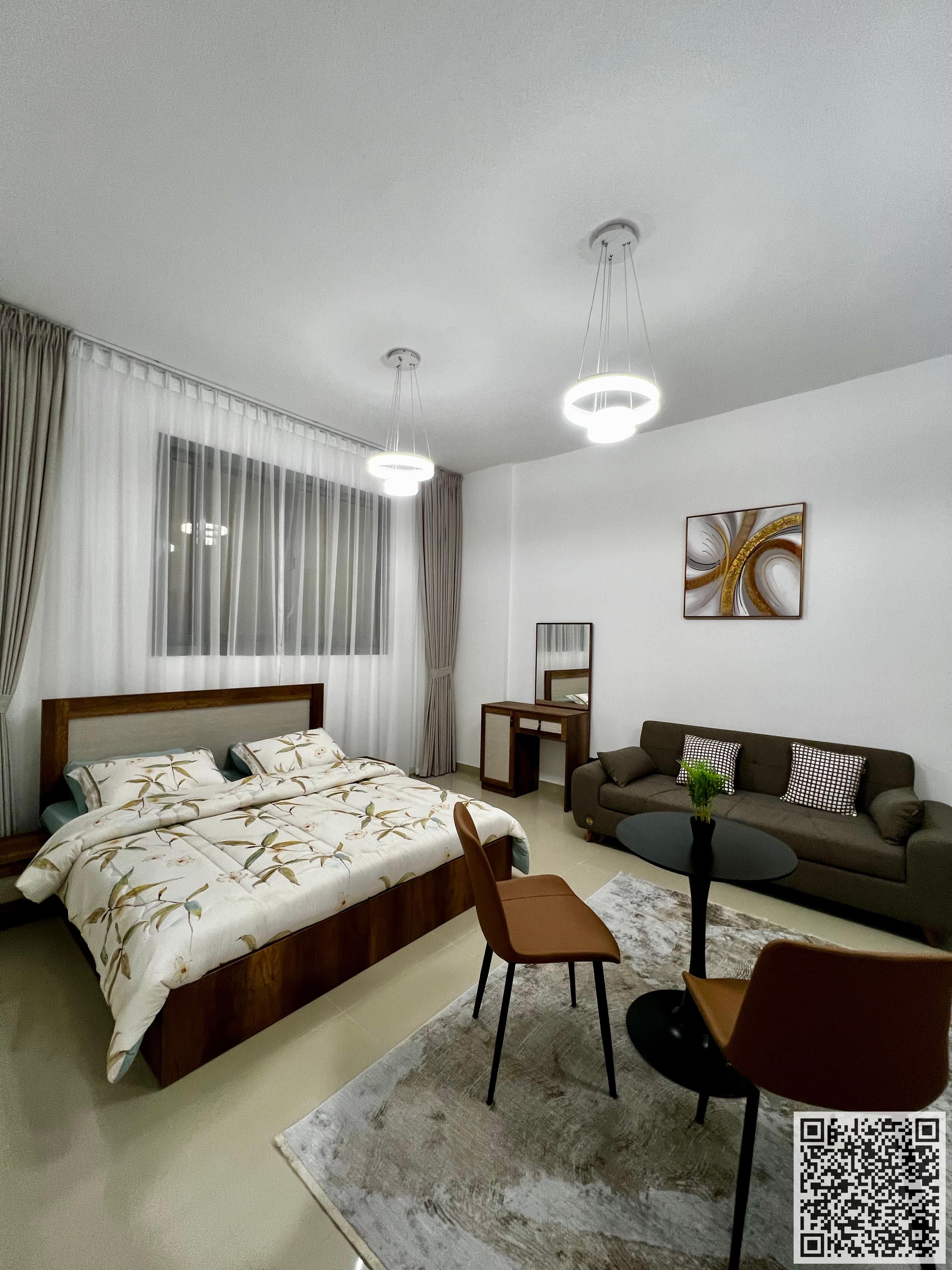 Furnished semi-detached studio apartment with hotel-style furniture for monthly rent in Ajman - Al Nuaimiya 1