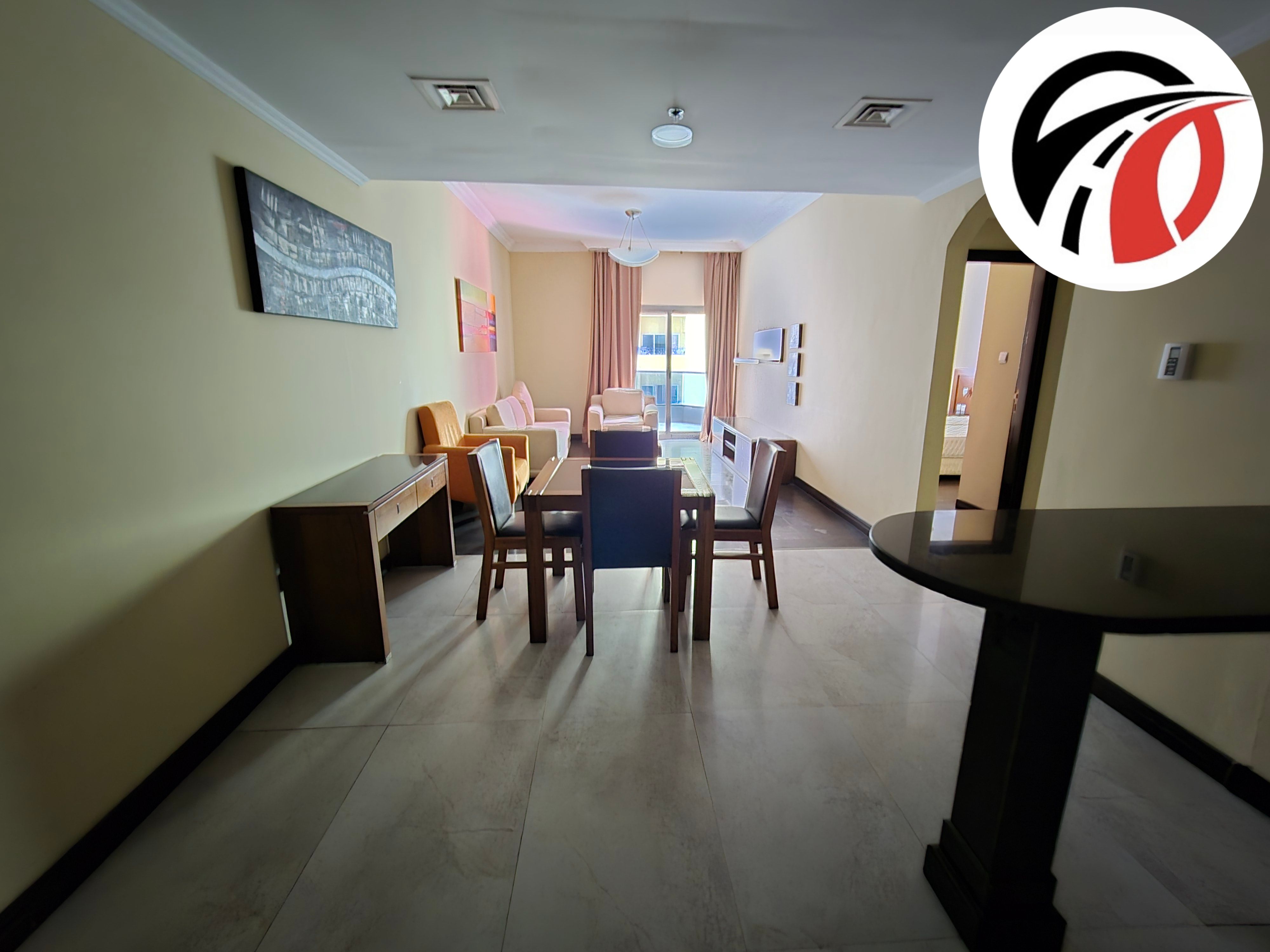 Limited-time offer: Chiller-free, fully furnished two-bedroom, two-bathroom apartment with shared amenities.