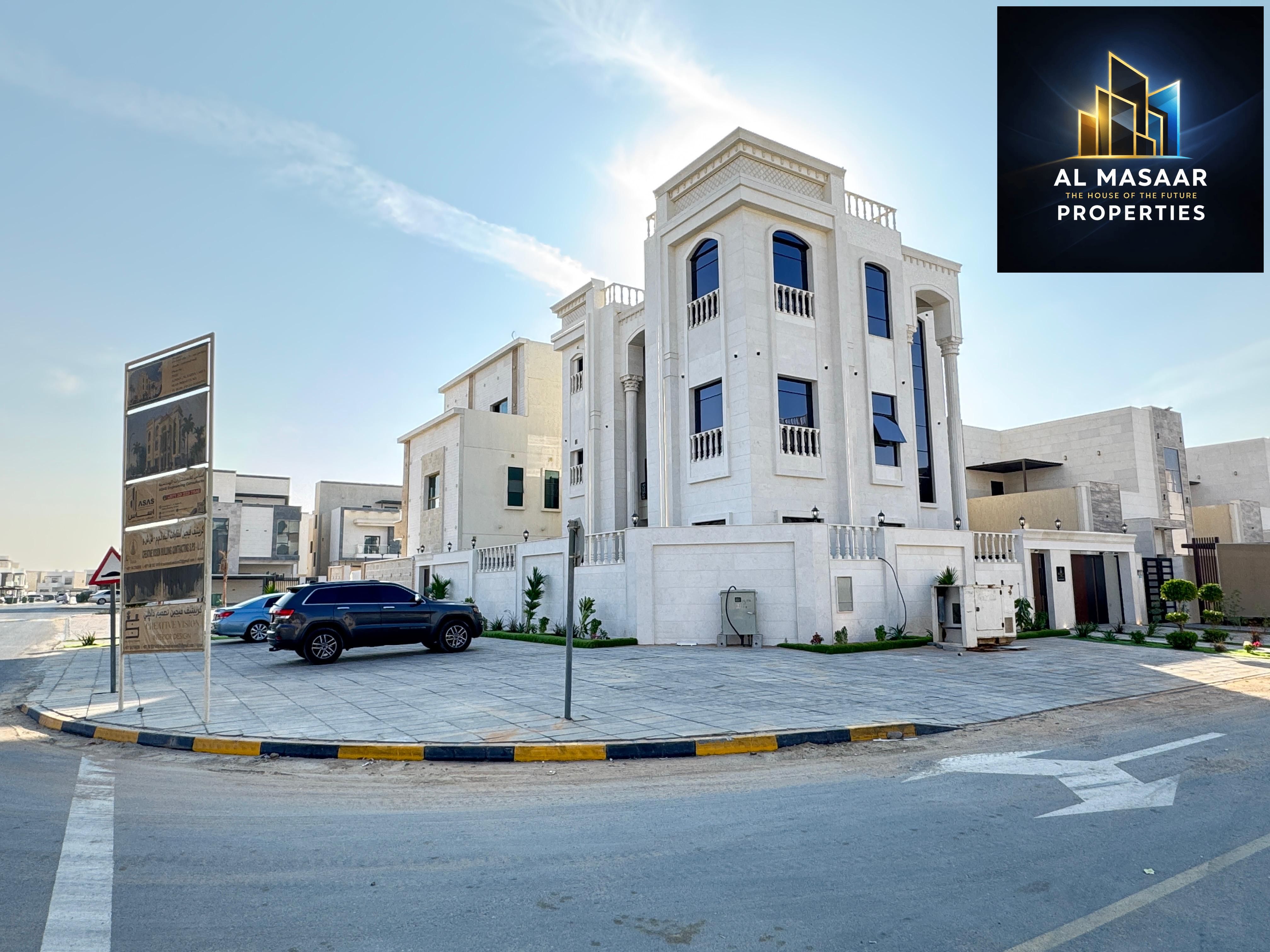 Villa in one of Ajman's most prestigious areas, featuring a distinctive design and a private pool. Registration fees included. Freehold ownership avai