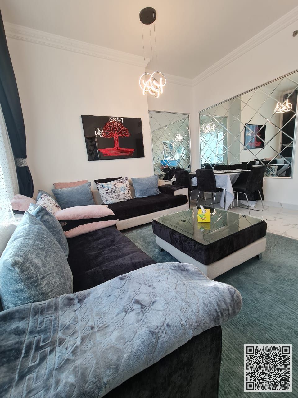 Luxury Apartment One bedroom, living room, and balcony for monthly rent in Ajman, Oasis Tower. Fully furnished, at a special price! Rent includes