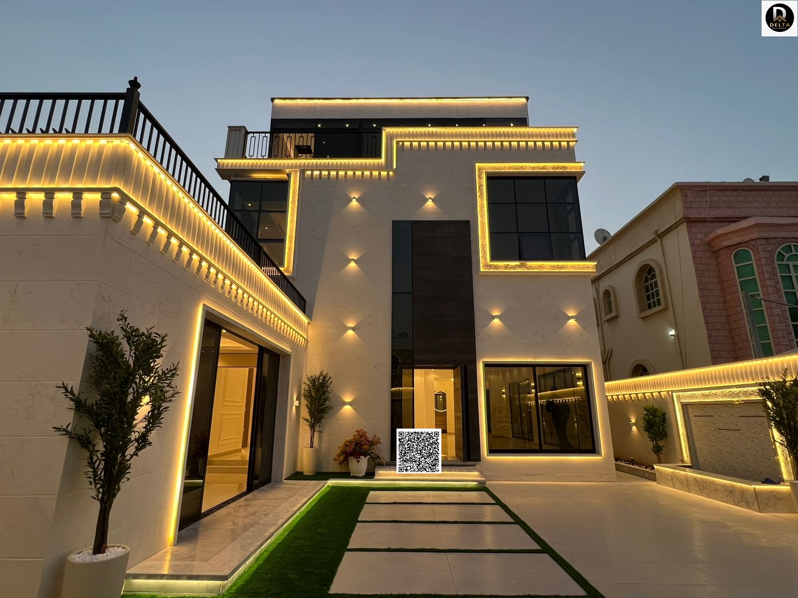 Own a villa with a palace design and very high-end finishing, two floors, a roof, an external annex, and a garden, at a price that includes electricit
