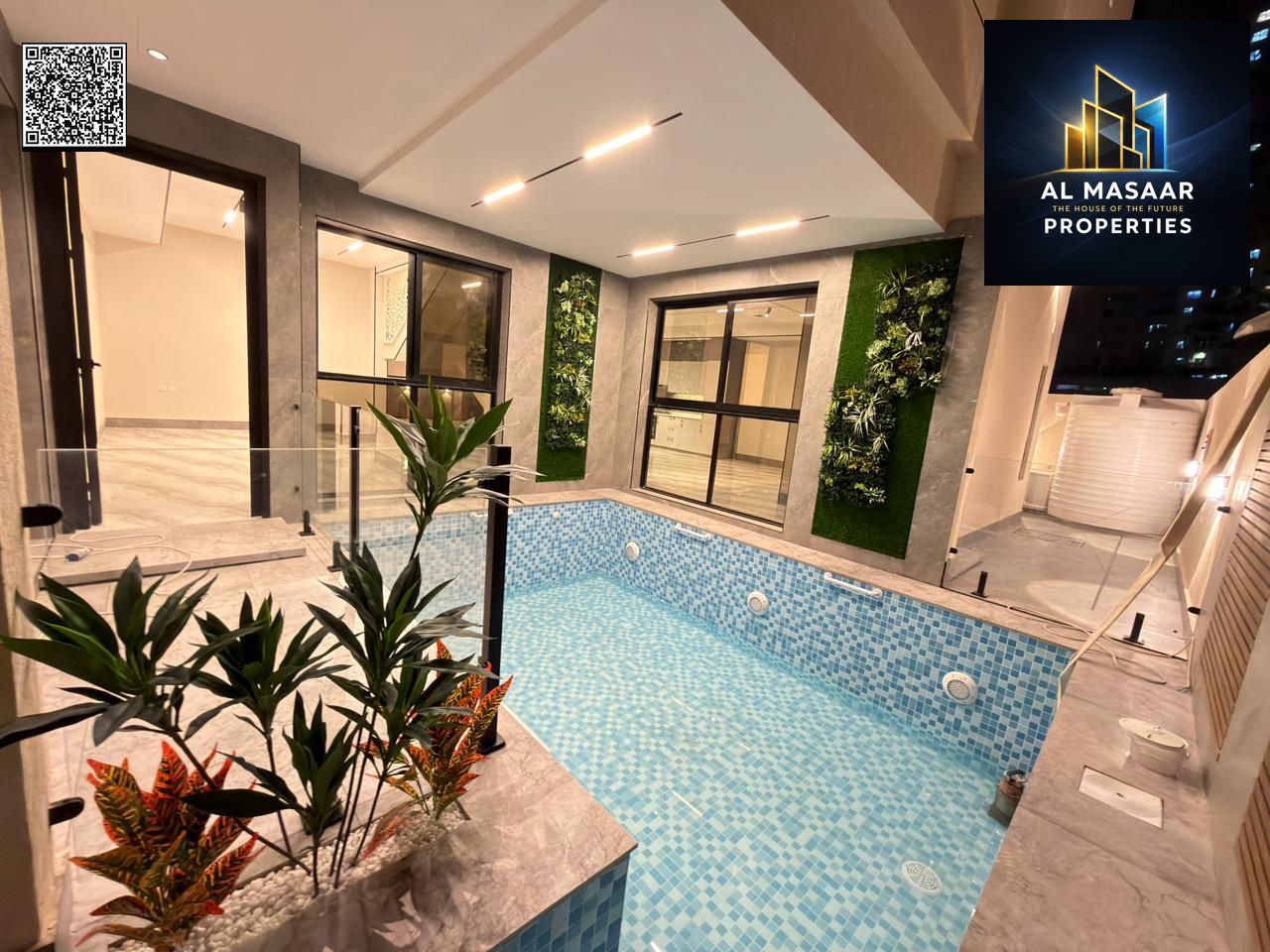 Villa in Al-Amrah area, 7 rooms with swimming pool and roof, including electricity, water and air conditioning, super deluxe finishing, bank financing