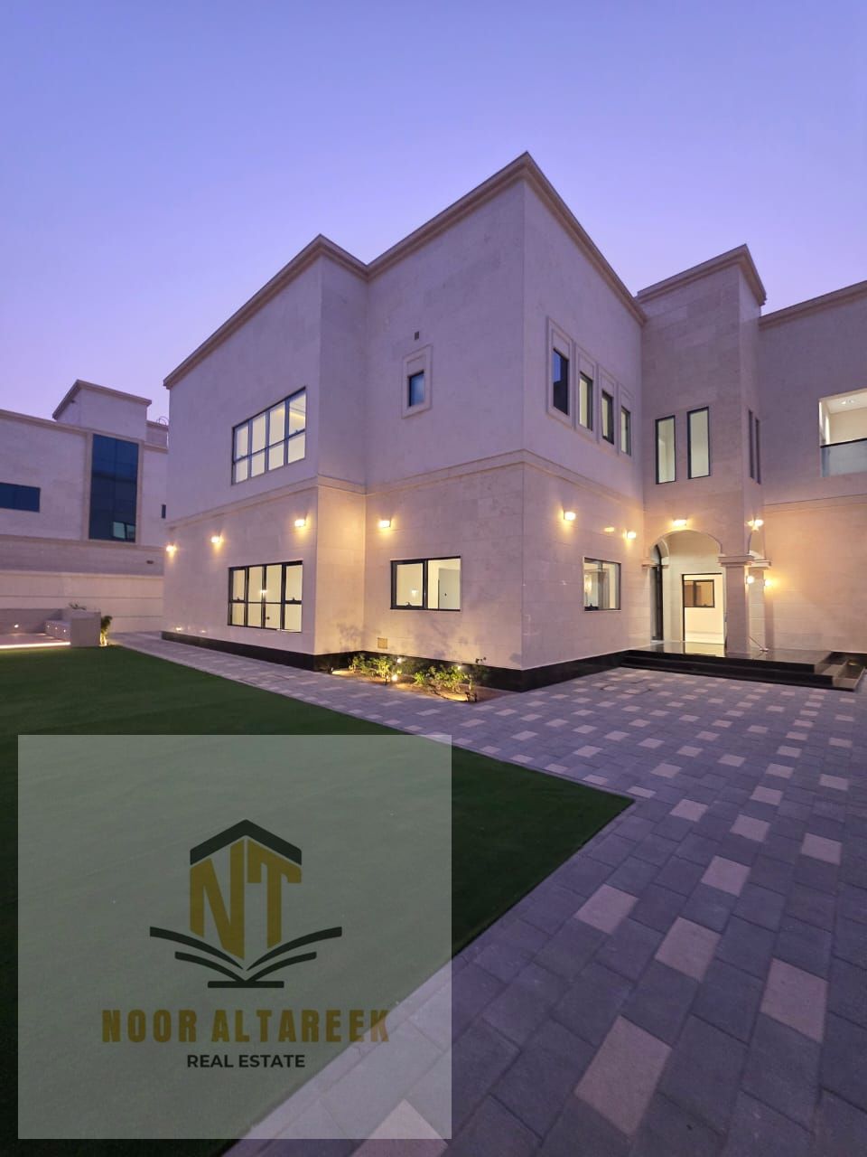 For sale: A brand new villa in Al Hooshi area, Sharjah. It features 5 master bedrooms, 2 family living rooms, and 2 large, independent majlis (recepti
