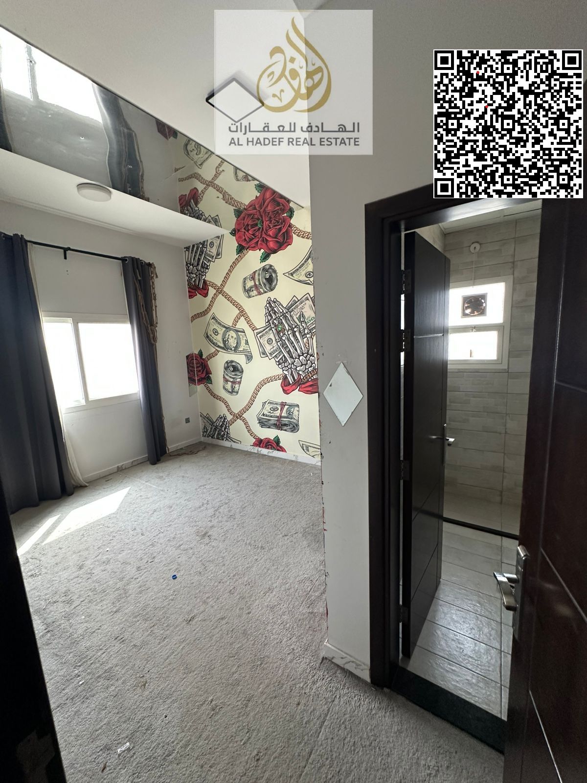 One bedroom, living room, balcony, two bathrooms, kitchen, and private roof terrace.