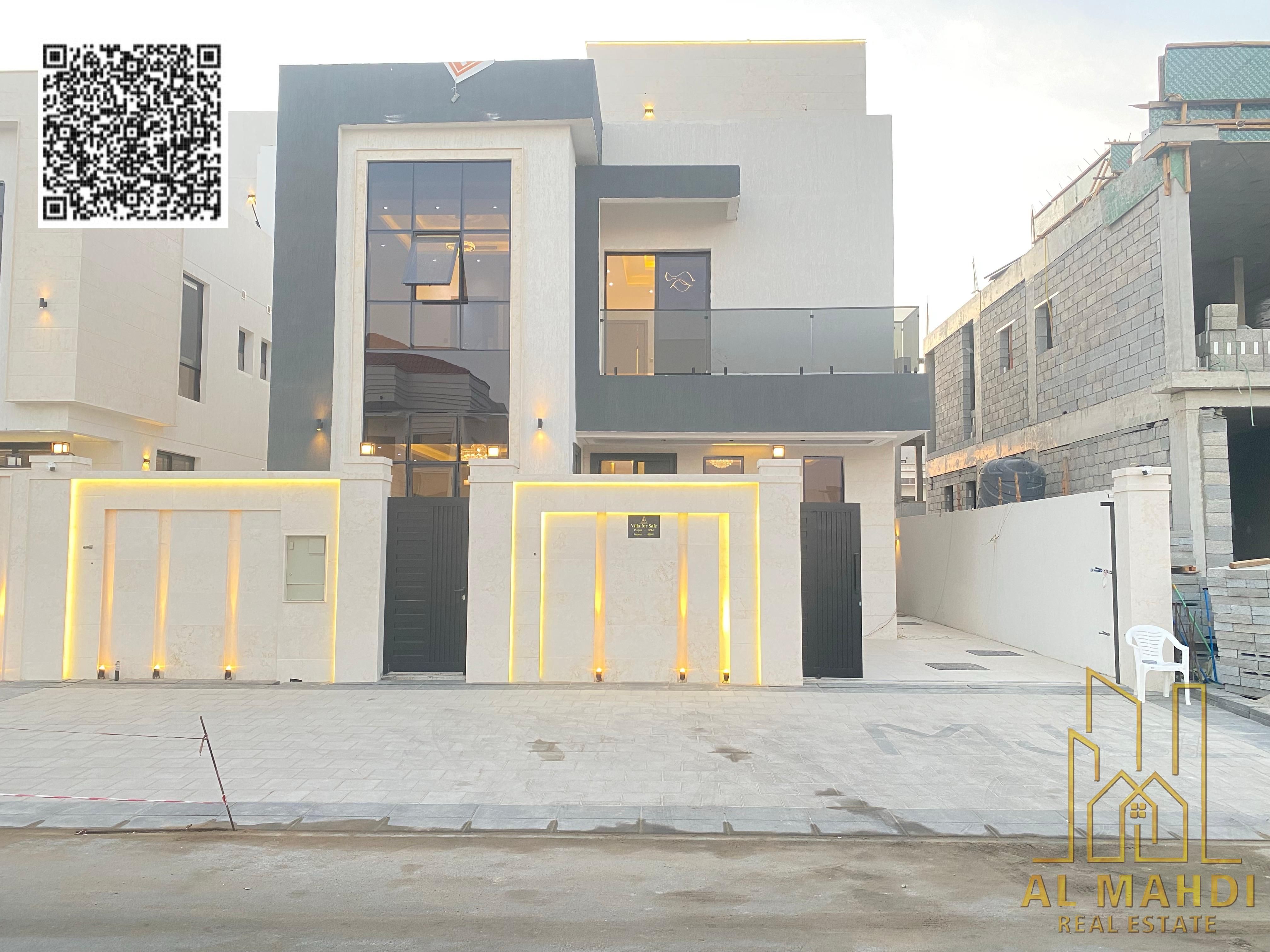 **Strategic location near all services. Prime location. Modern villa, registration and ownership fees included. Internal yard. Opposite Azha, Emirates