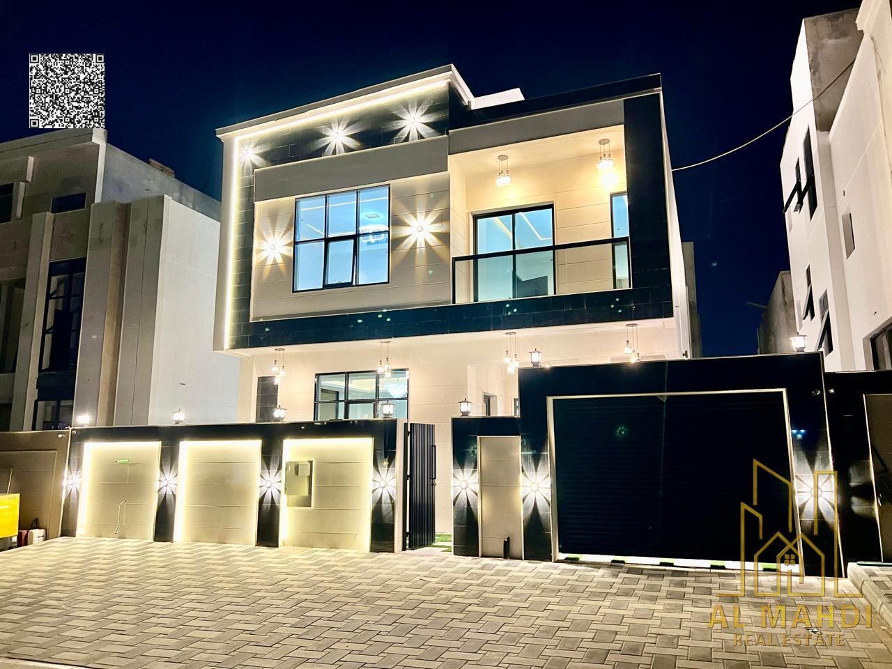 Modern villa in Al Helio 2 area – Ajman. Excellent location on a main street. Two floors and a roof. Includes registration fees and air conditioning.