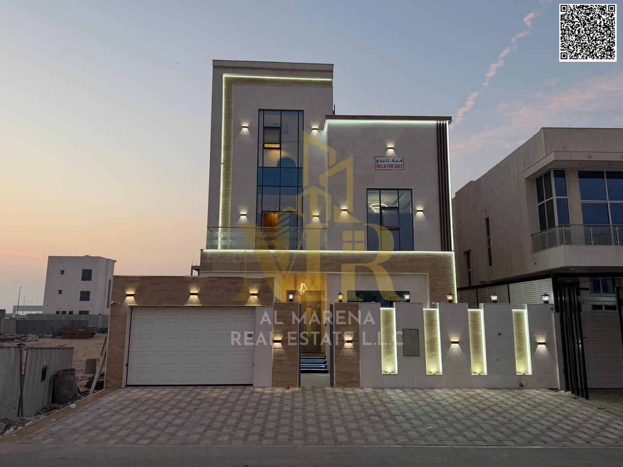Luxury villa for sale in Al Bahia – Ajman | 7 master bedrooms | Two floors and a roof | Majlis, all-inclusive price