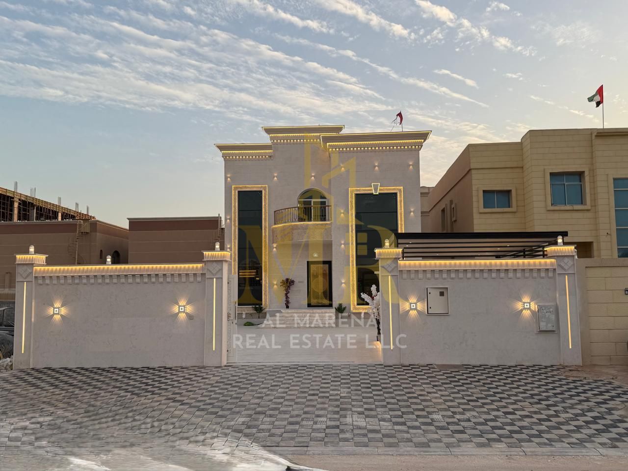 Luxury villa in Al Muwaihat 1, Ajman, ready for immediate occupancy with high-end finishes and spacious living areas. Freehold ownership for all nati