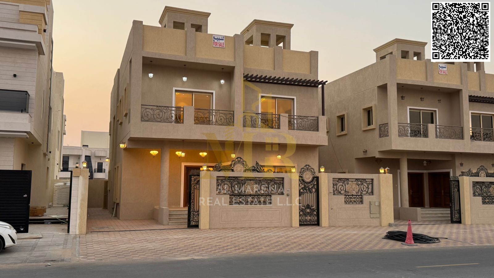 A distinctive villa for sale in Al Helio 2, situated on a spacious 3,014 sqft land plot, featuring a modern design and well-planned expansive spaces i