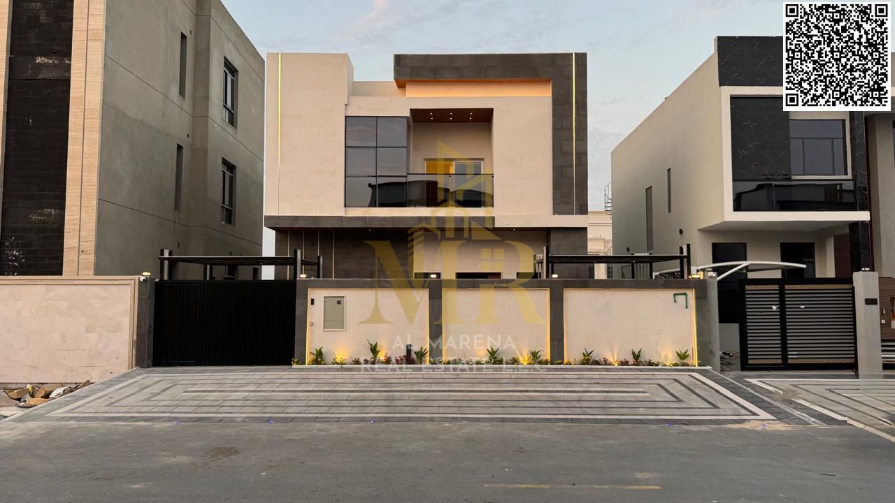 A distinctive villa for sale in Al Helio 2, situated on a 3,014 sqft land plot, featuring a modern two-floor design with carefully planned spaces that