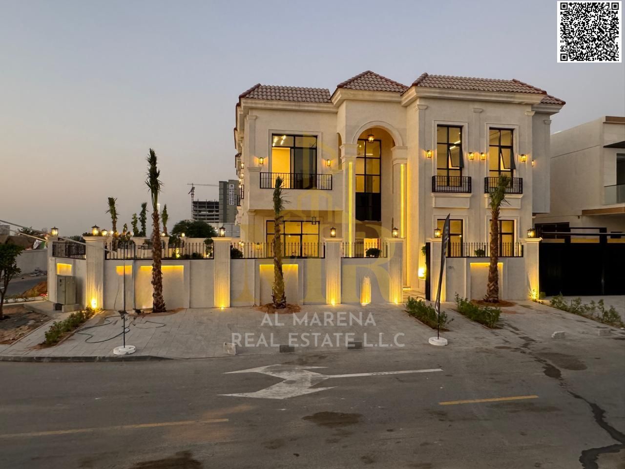 Luxury villa with private pool, corner lot on two streets, directly next to the park in Al Yasmin. Price includes registration and ownership fees. Fre