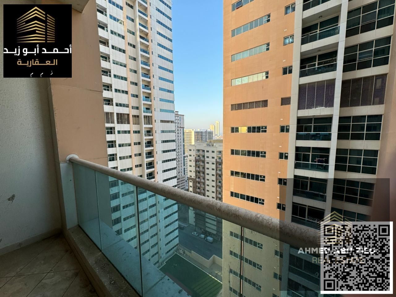 Most beautiful 2BHK first tenant in Ajman One Towers Al Rashidiya 3, 3 baths, balcony, free parking, AED 50K, 4/6 payments.