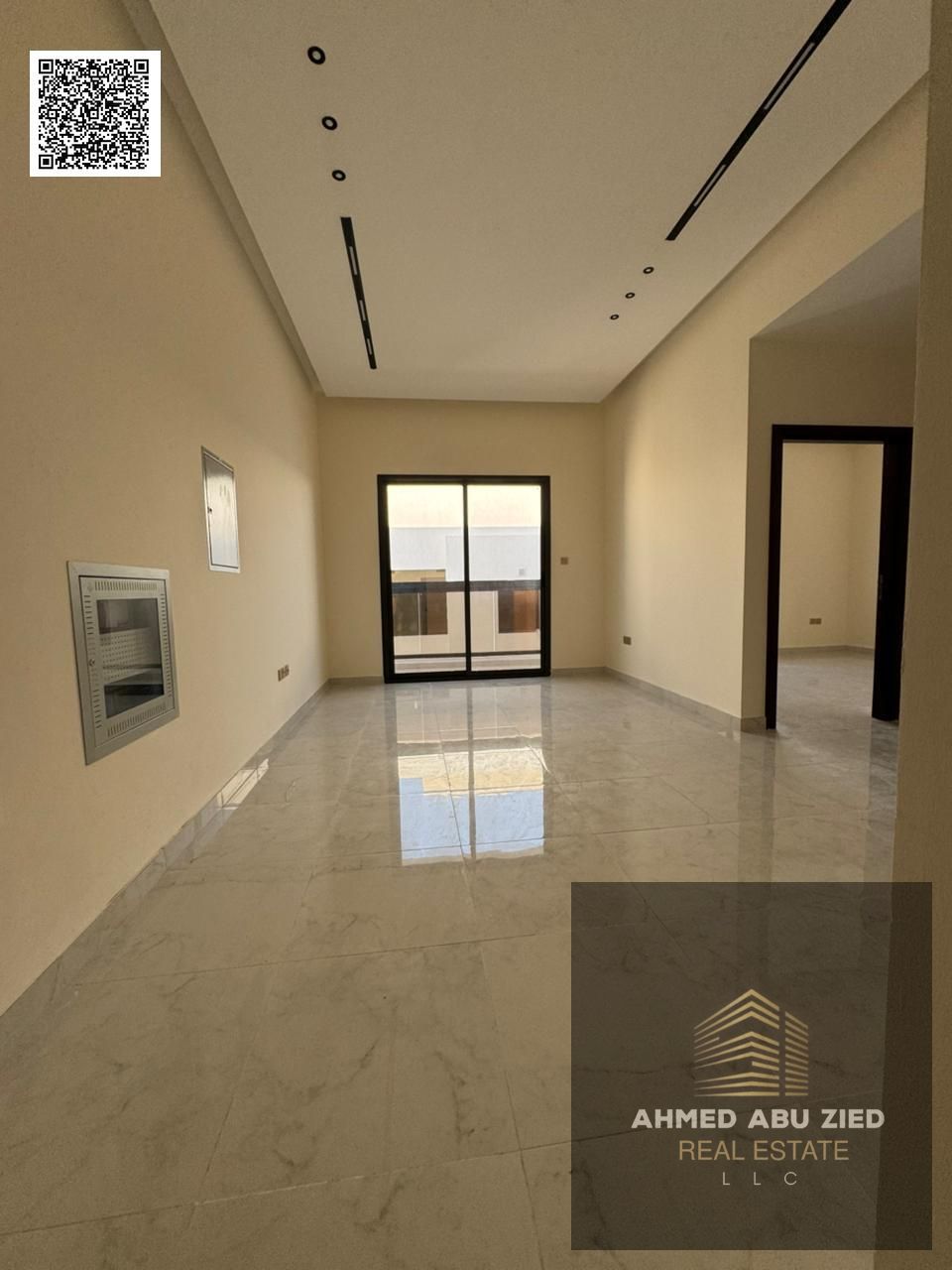 Luxurious master bedroom and living room, first occupancy in Al Jurf 3 | Central air conditioning | Balcony | One month free | 34,000 | Near Mohammed