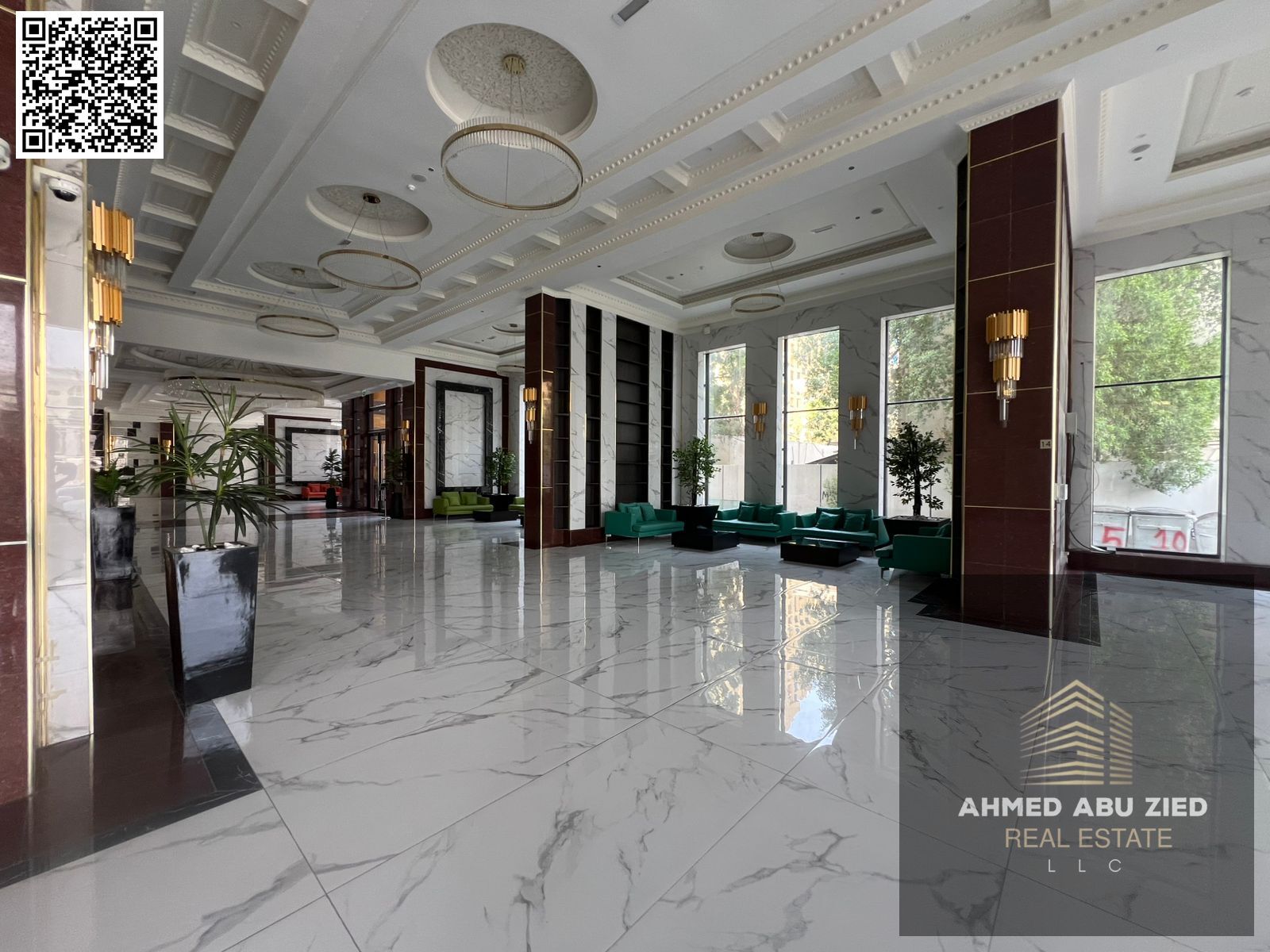 2BR hall with 3 baths, balcony, spacious hall & kitchen, central AC, built-in wardrobes | Gym, pool & aqua park | 55,000 AED/year, 4/6 cheques.