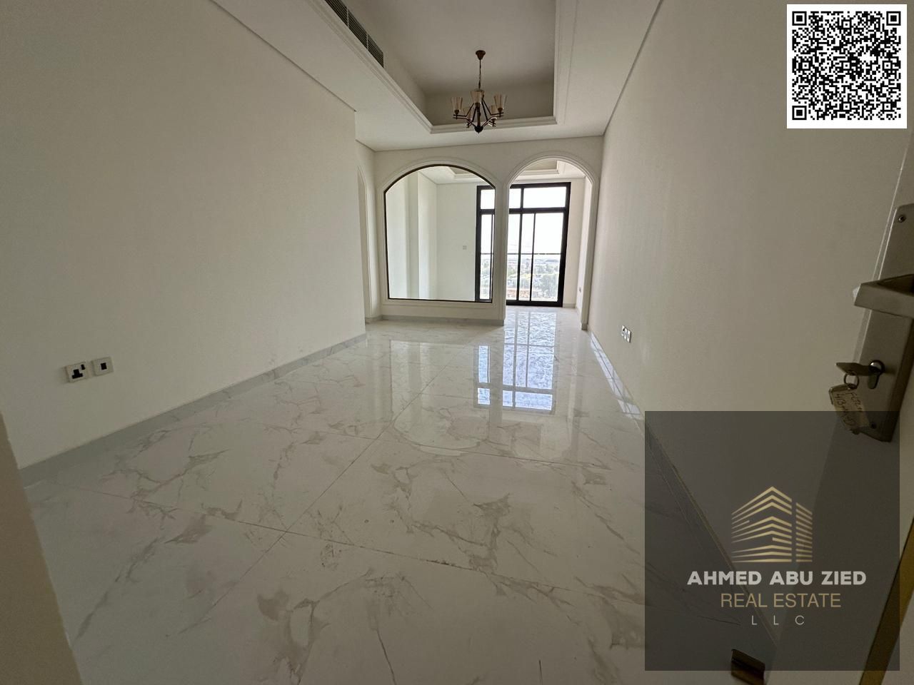Luxury 3BR apartment with hall and majlis in Al Tallah, first tenant, modern design, balcony view, AED 75K, 4–6 payments, free month, pool.