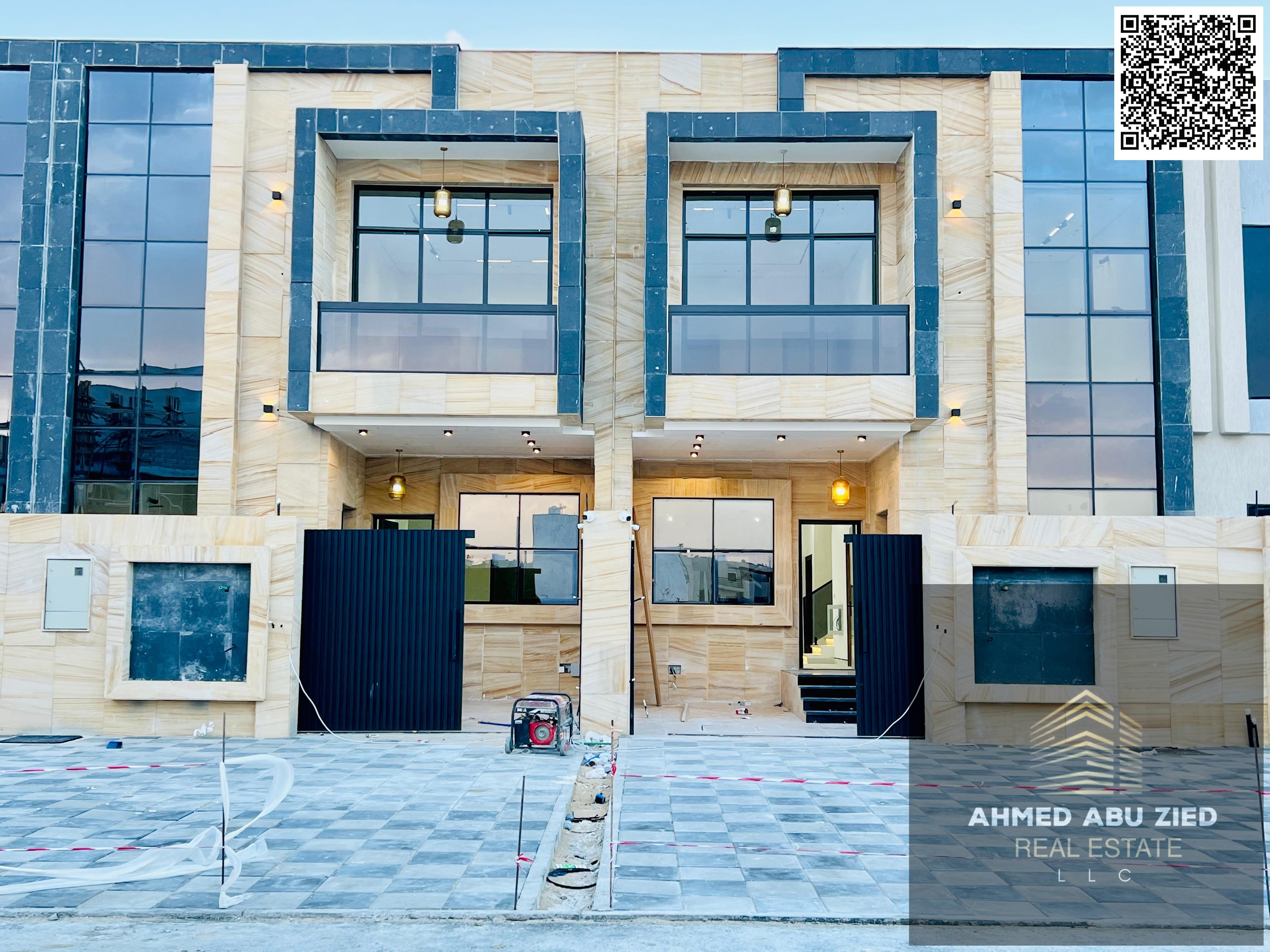 Largest 5BR townhouse with hall and majlis for annual rent in Al Helio 2, Ajman, 7 baths, built-in wardrobes, equipped kitchen, parking.