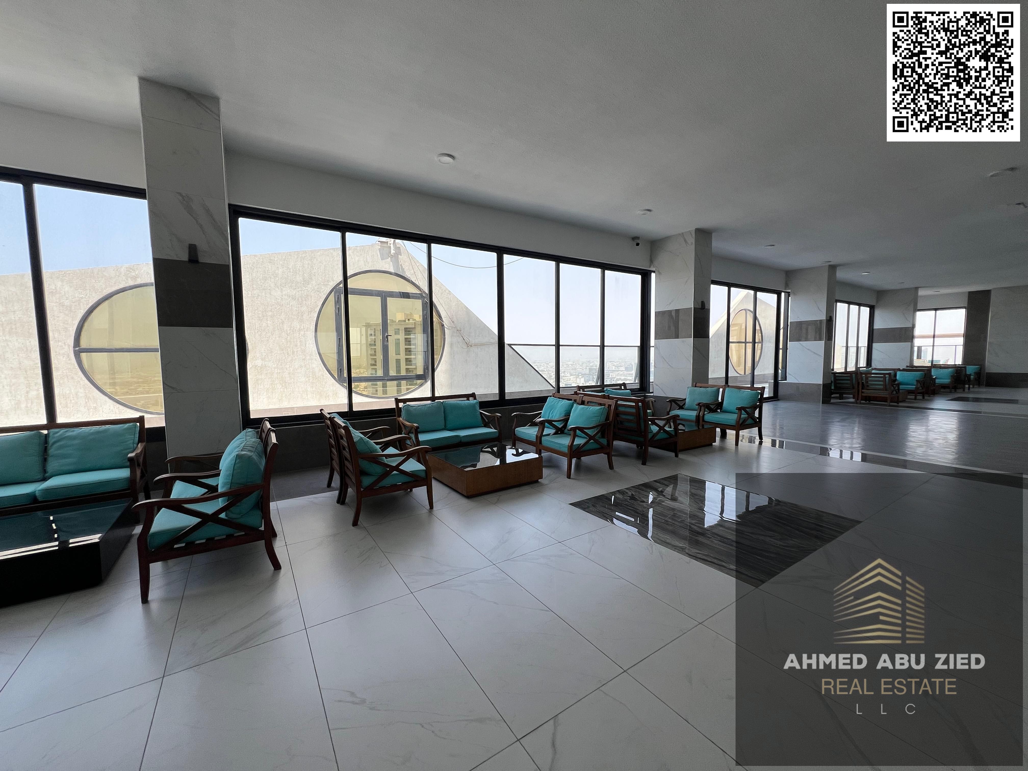 Beautiful 2BR apartment with gym, pool & aqua park for annual rent in Rashidiya 1. Master rooms, wardrobes, balcony, fitted kitchen, 1 month free.