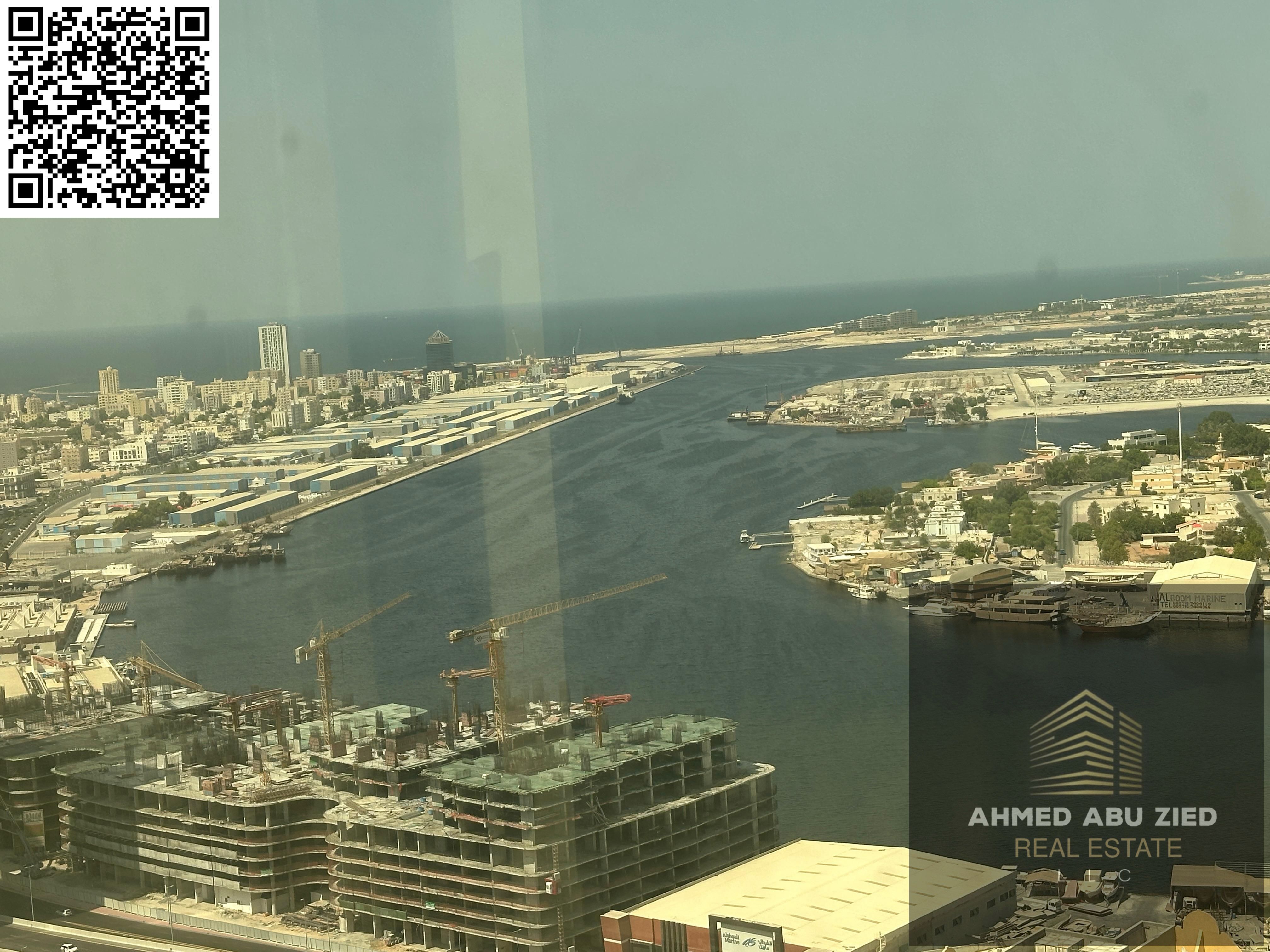 Gym and swimming pool for the best and most upscale offices in Ajman, with an open extension overlooking the Creek Sea, with spacious areas