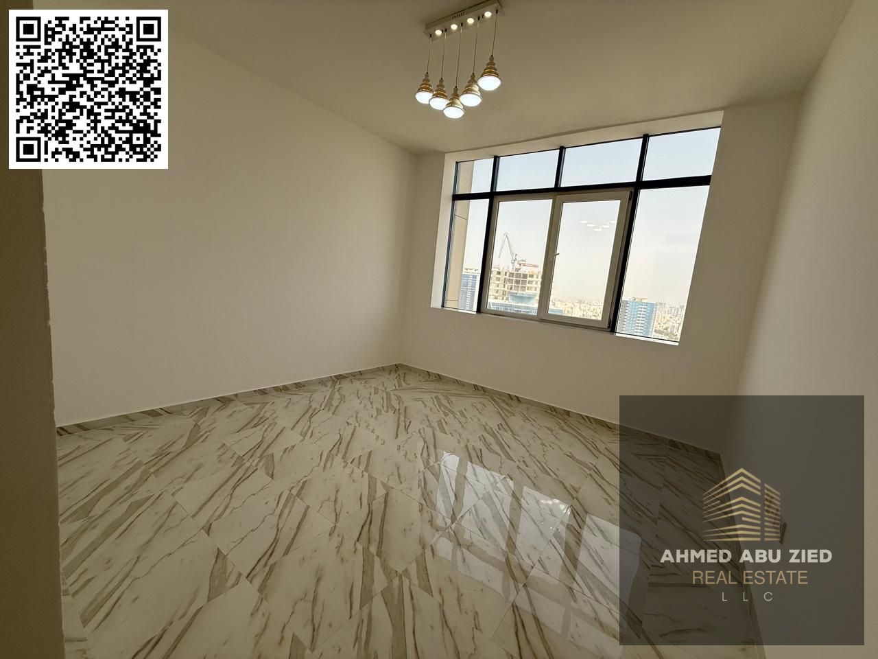The most elegant and beautiful bedroom and living room with 2 bathrooms, modern finishes, a balcony with an open view, central air conditioning, and a