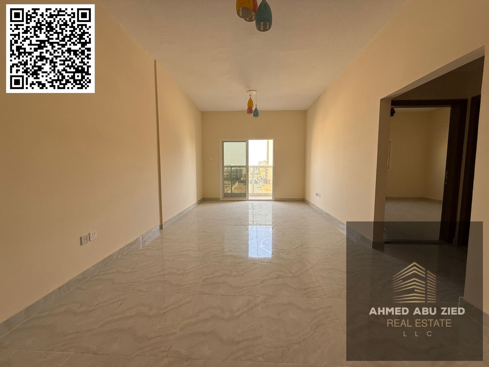 First occupancy, most luxurious and spacious one-bedroom apartment with a living room, two bathrooms, central air conditioning, balcony with an open v