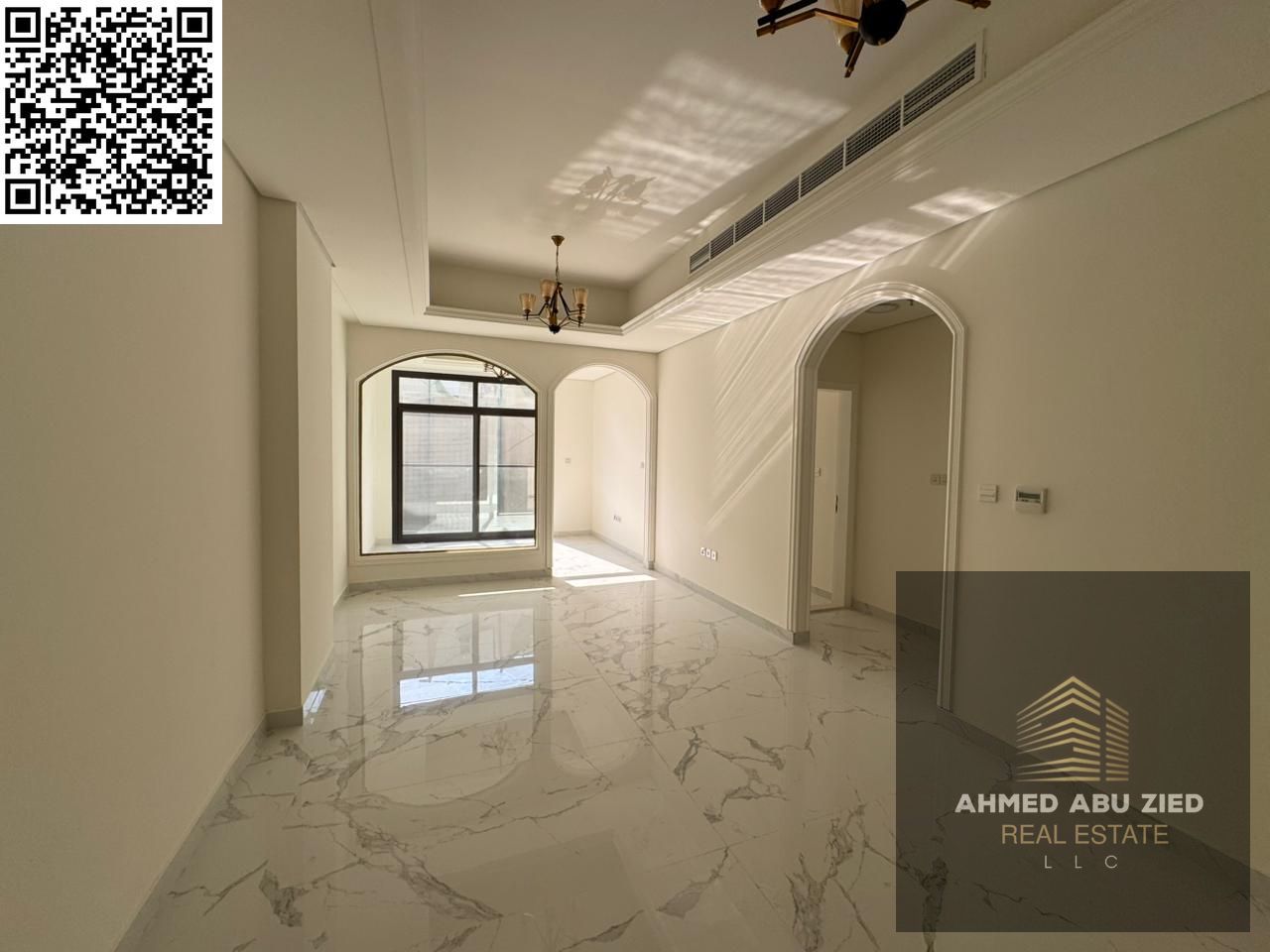 One-bedroom apartment, first occupancy, in Al Muwaihat, directly on Mohammed Bin Zayed Road, with a swimming pool, majlis, and living room. Prime loca