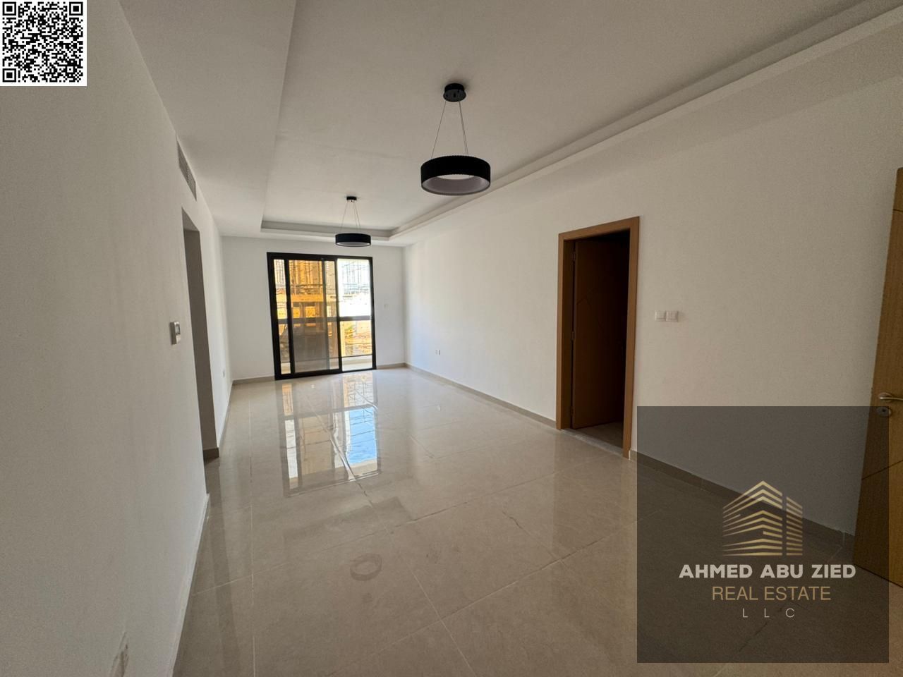 2BR + hall in Al Jurf 3, both master rooms, 3 baths, equipped kitchen, free parking, spacious layout, easy access to Dubai & Sharjah exits.