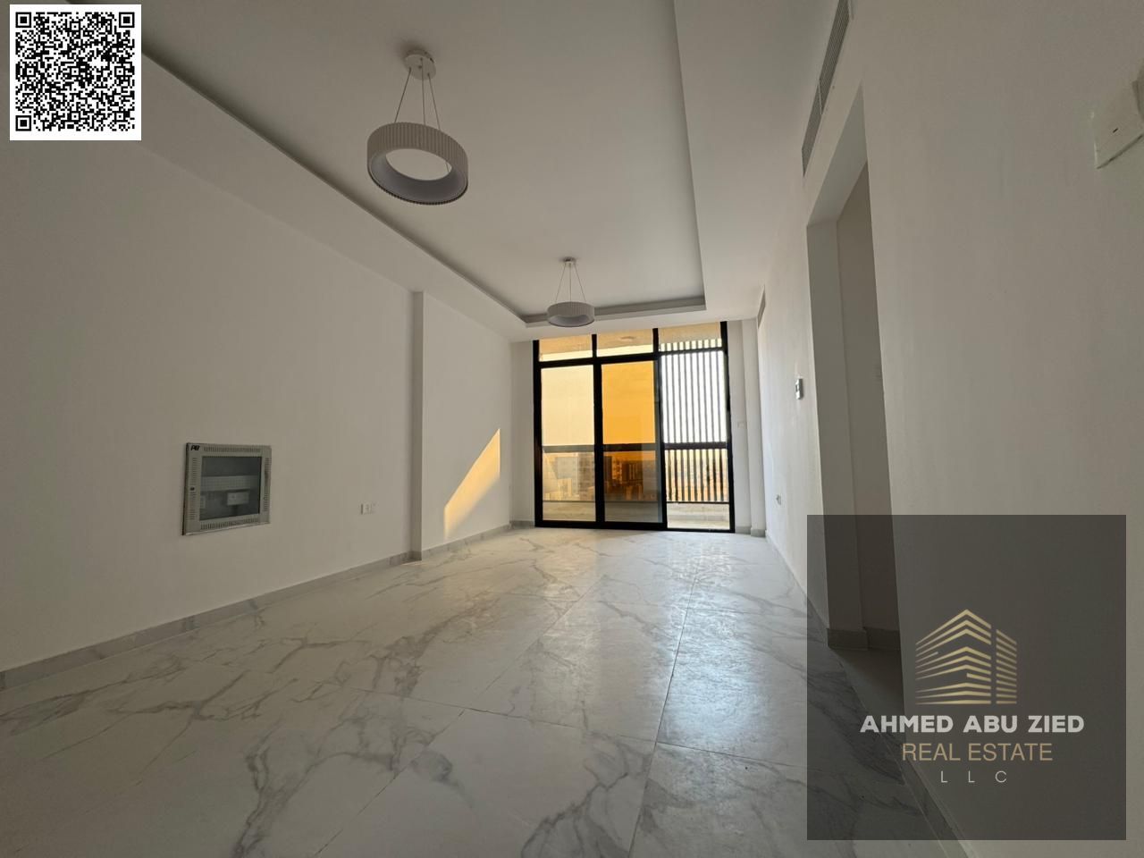 Two bedrooms and a living room, first occupancy in Al Jurf 3, with a balcony and three bathrooms, in a prime and vibrant location with all services av