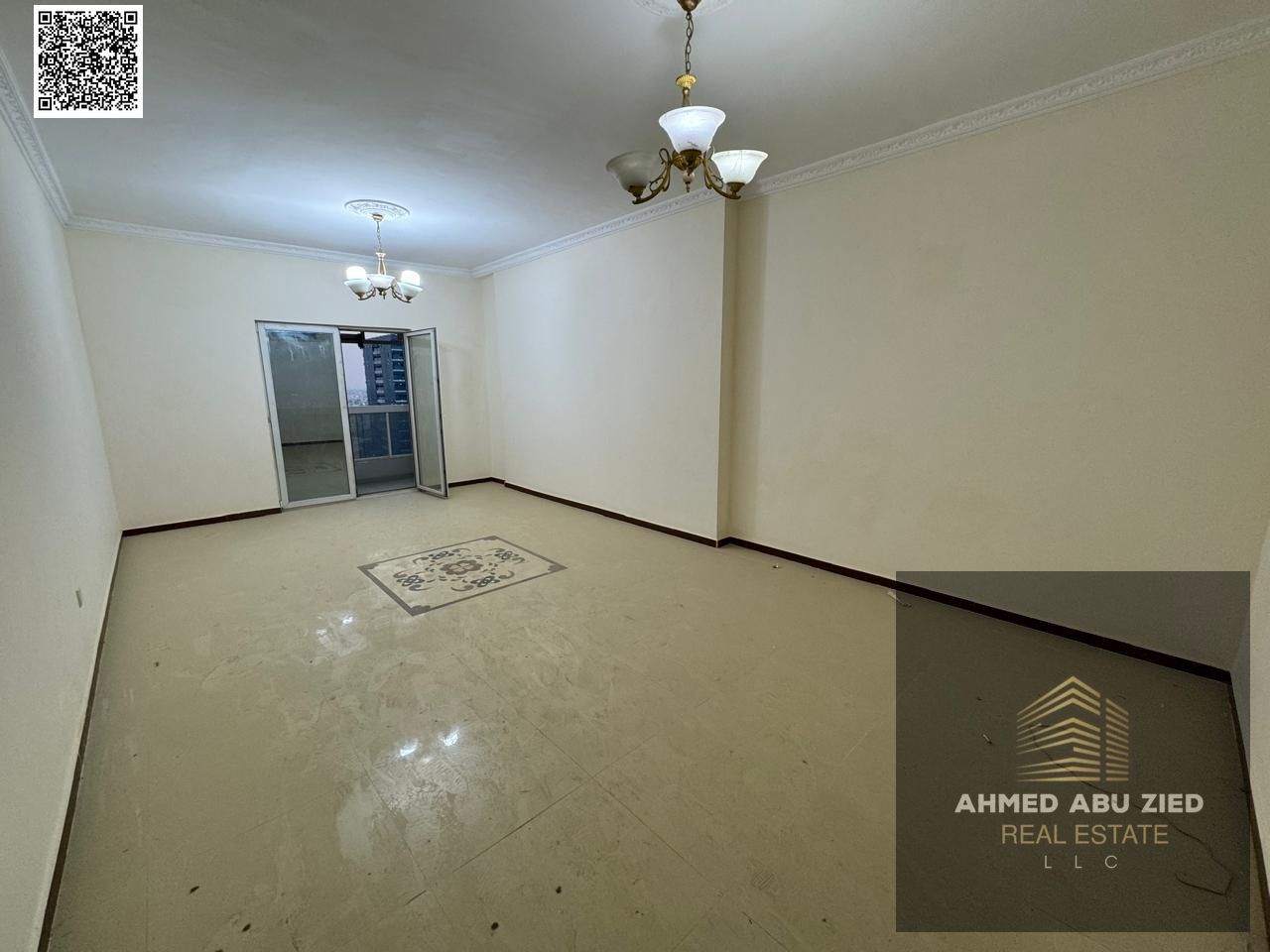 Two-bedroom apartment with a living room for annual rent in Al Nuaimiya. Features include: 3 bedrooms, a living room, and a balcony with an open view.