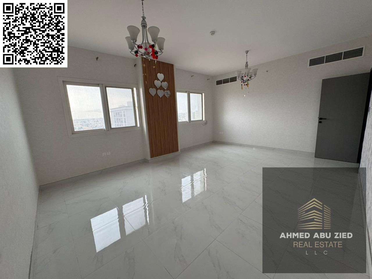 Luxurious two-bedroom apartment with a living room for annual rent in Ajman, Al Jurf 3 area | 3 bathrooms | Balcony | Central air conditioning | Flexi