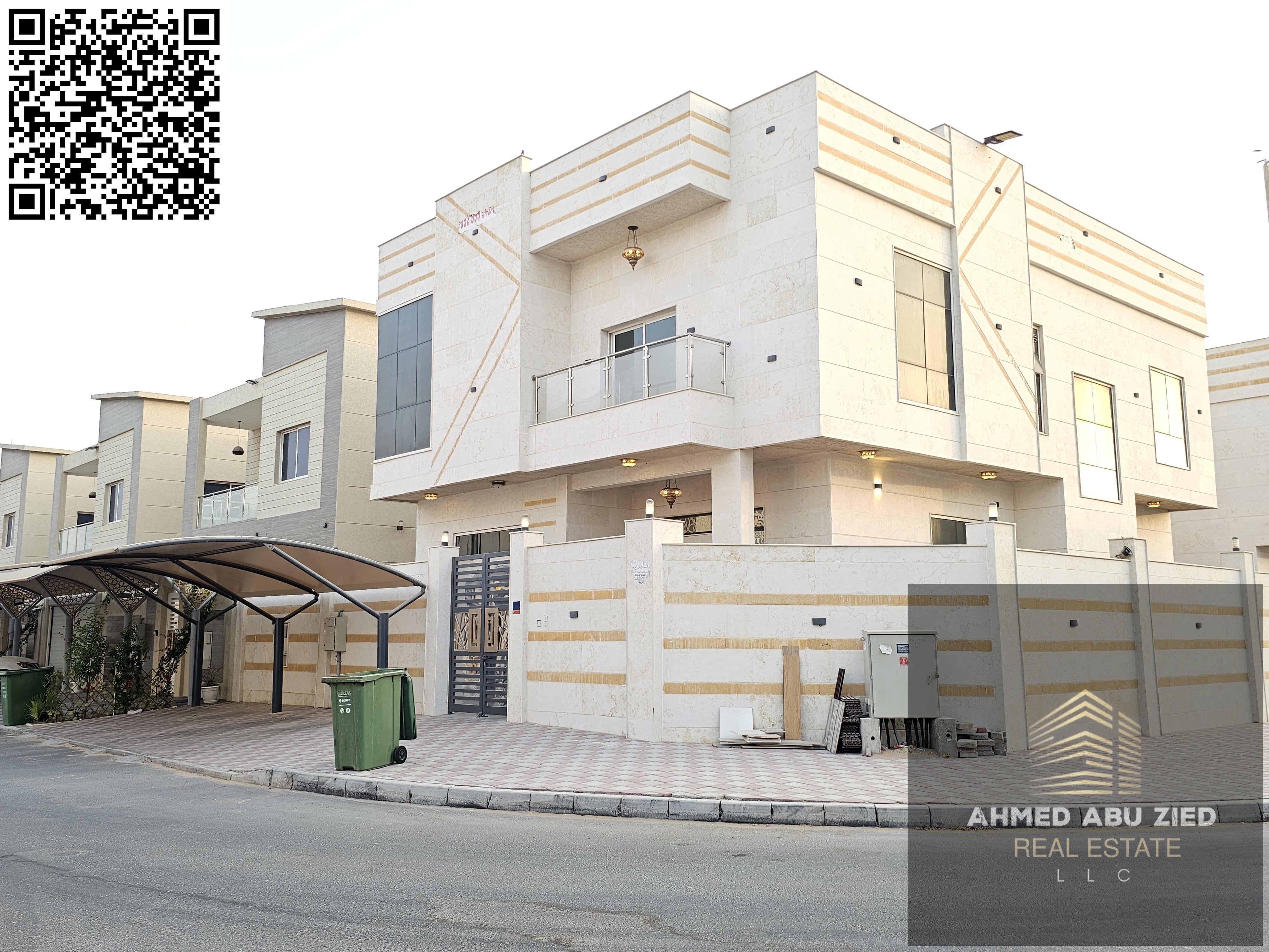 Corner villa on two streets for rent in Al Yasmin. 5 master bedrooms, 2 living rooms, majlis | High-end finishing | Split AC | Close to Dubai and Shar