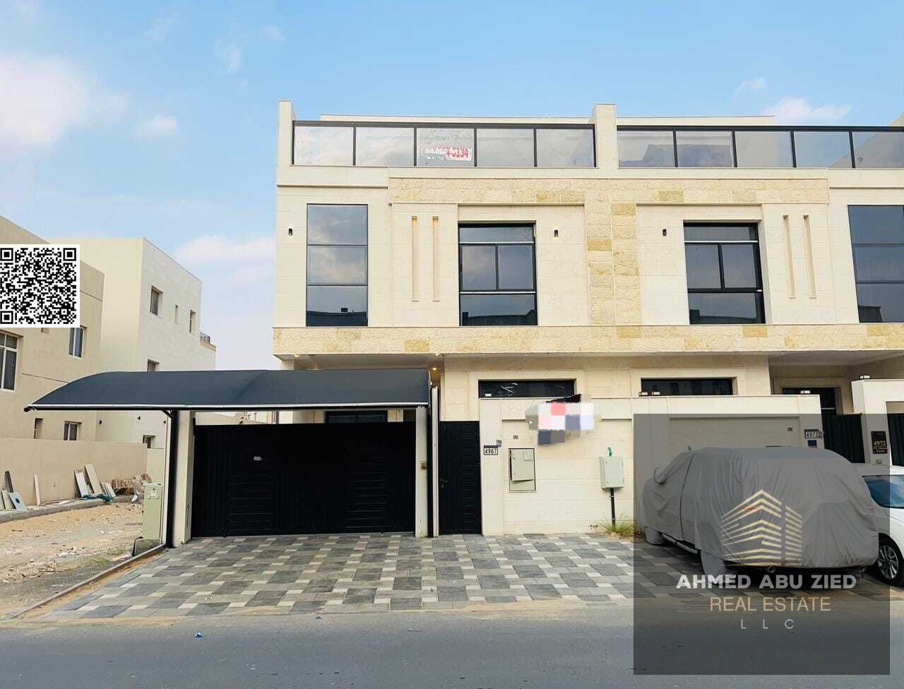 The most beautiful townhouse in Al Zahia, consisting of: 5 master bedrooms, a fully equipped main kitchen, a preparation kitchen, 7 bathrooms, split a