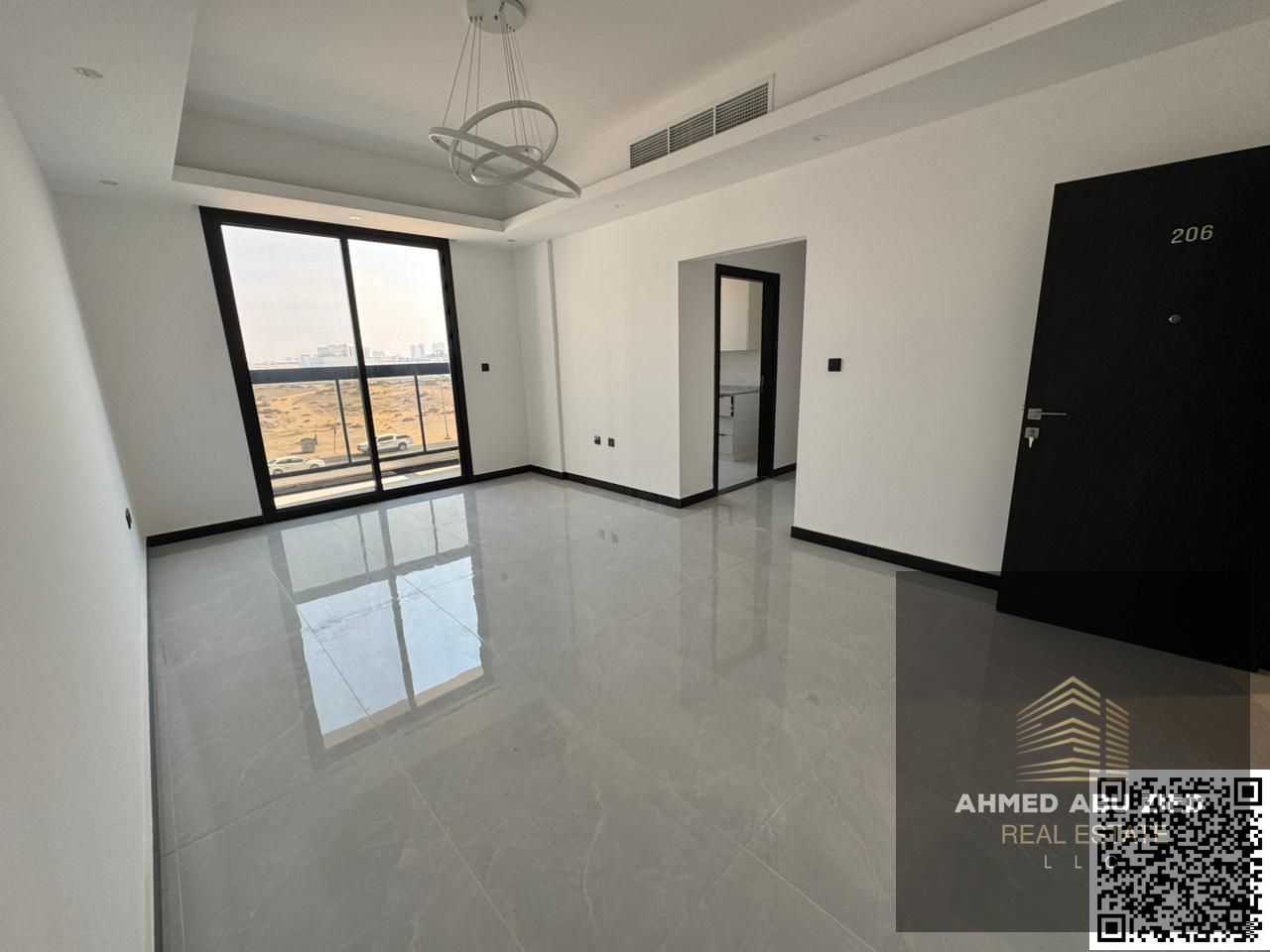 Luxurious and elegant one-bedroom apartment, brand new for first occupancy, with high-end modern finishes in Al Jurf 3. It consists of a master bedroo