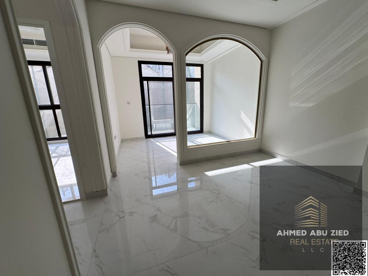 Two bedrooms and a living room, first occupancy. Al Muwaihat area. Directly on Mohammed Bin Zayed Road. With a swimming pool. Next to a school complex