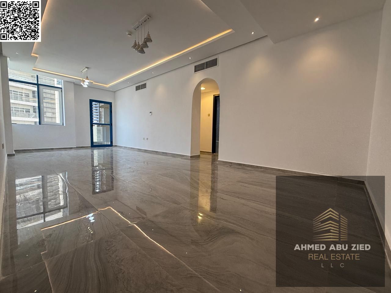 Upscale and luxurious two-bedroom apartment with a living room, first occupancy, large kitchen, two bathrooms, split air conditioning, balcony, brand