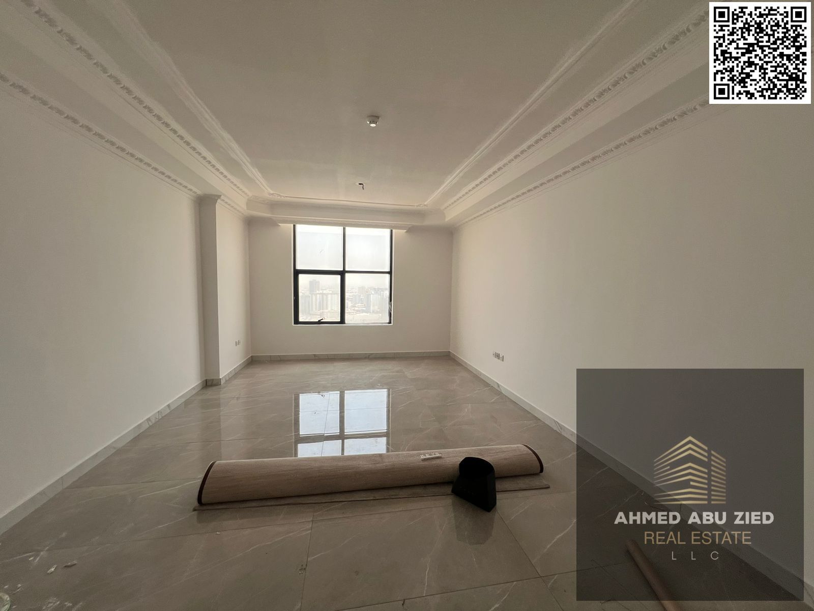 Upscale and luxurious two-bedroom apartment with a large living room, spacious kitchen, two bathrooms, balcony with open views, built-in wardrobes, ce