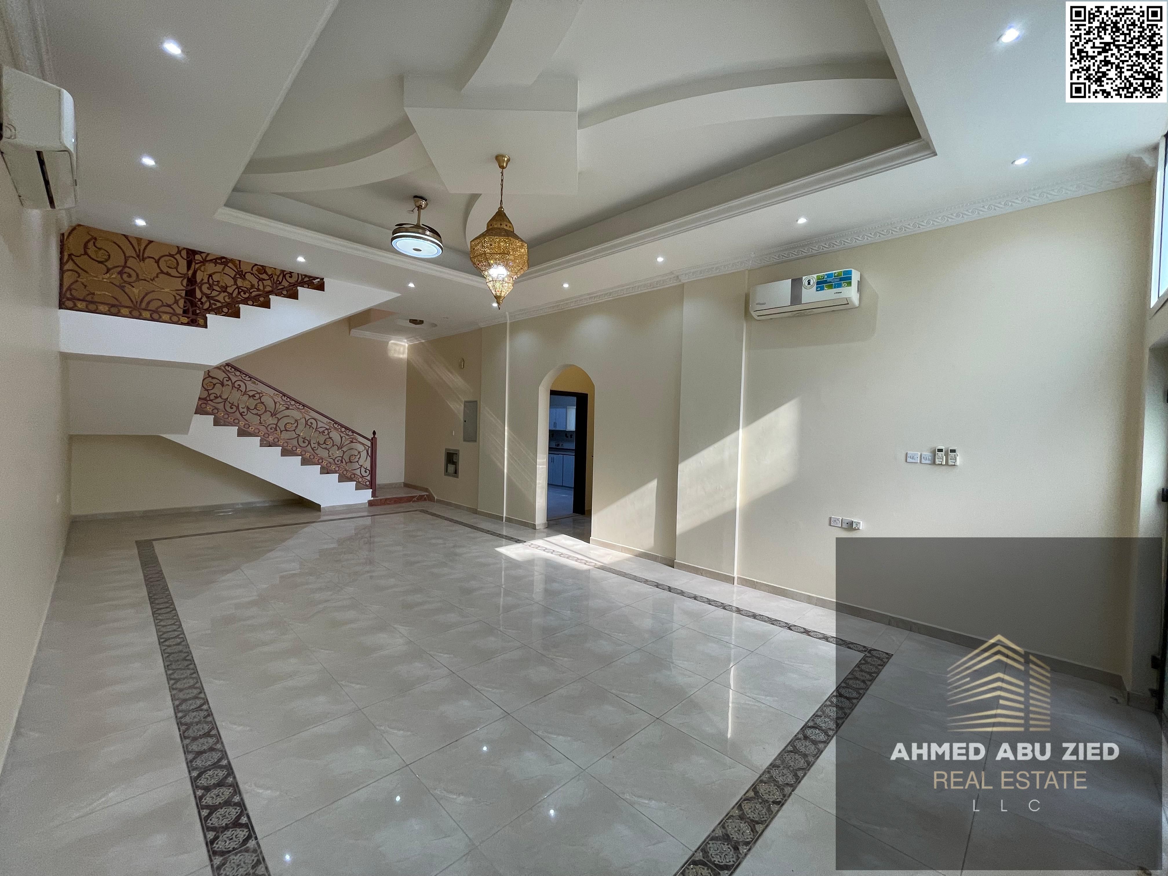 The most luxurious and elegant villa with 4 master bedrooms, a large living room, a spacious kitchen, split air conditioning, 4 bathrooms, a maid's ro